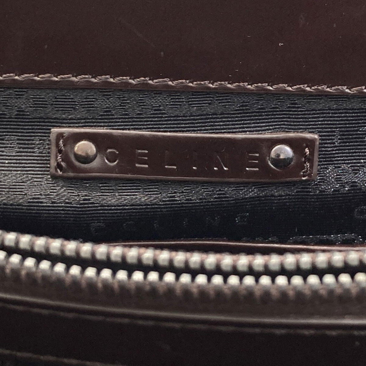 Celine Dark Brown Gray Leather Canvas Handbag (Pre-Owned)
