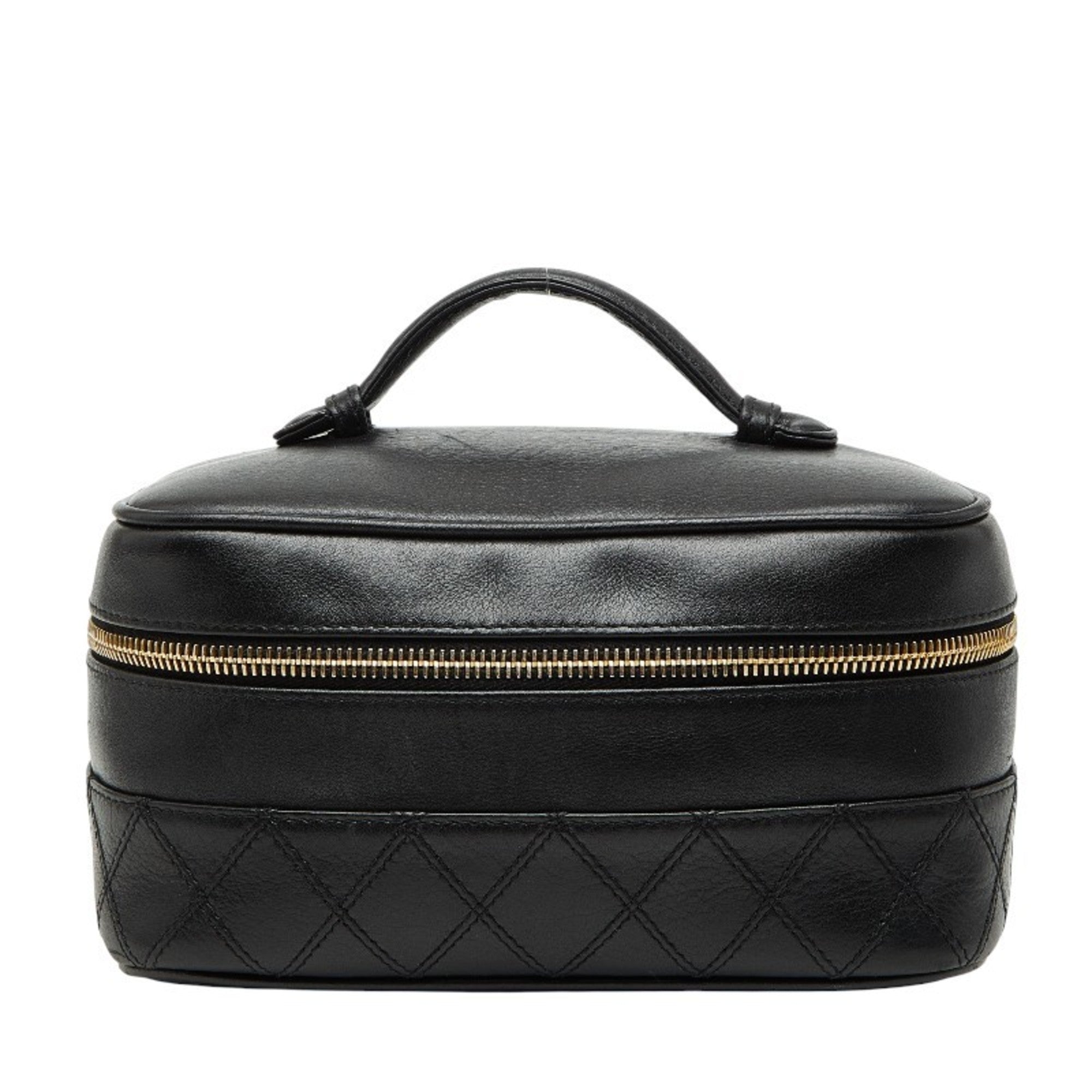 Chanel Black Leather Handbag Vanity Bag (Pre-Owned)