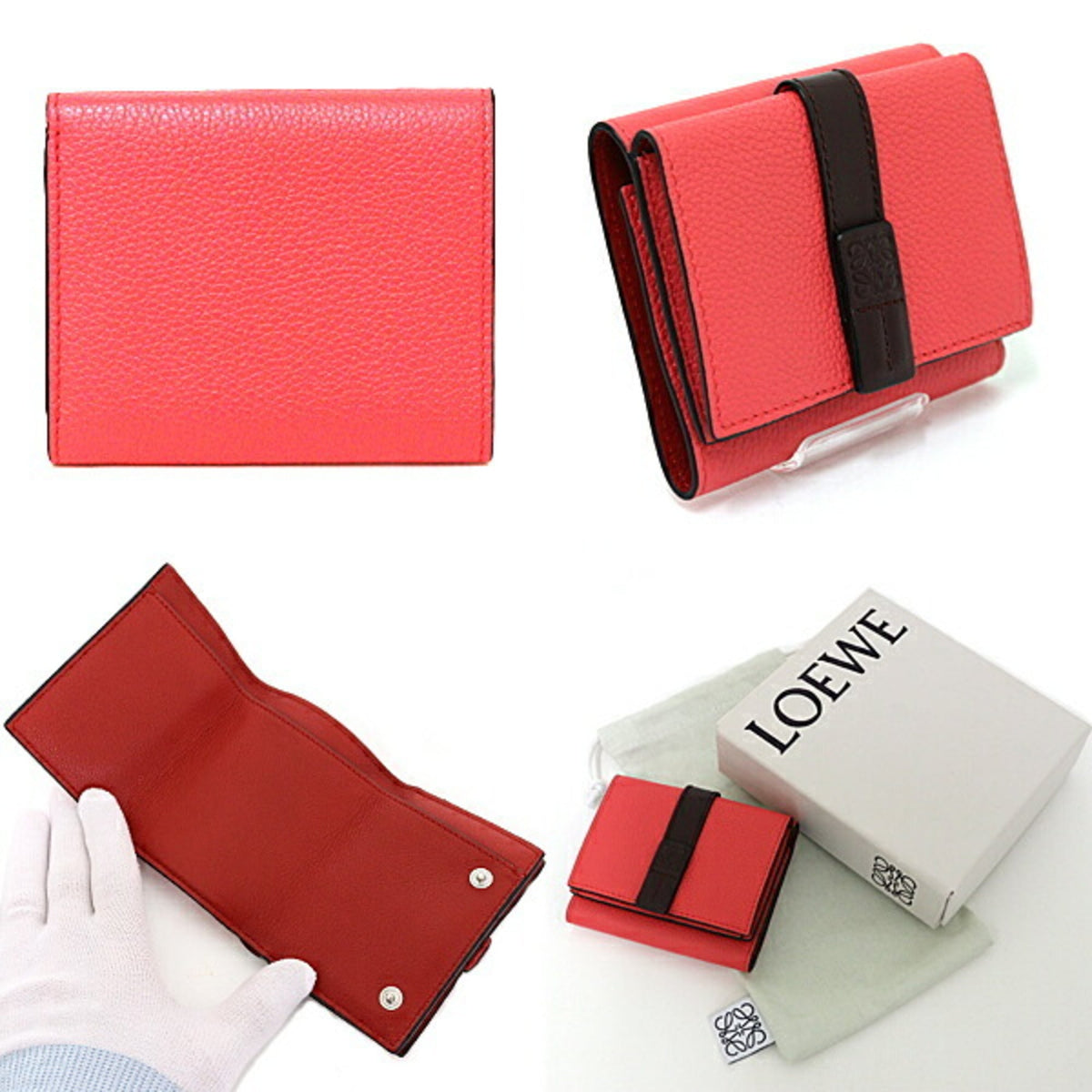 Loewe Pink Red Color Leather Wallet (Tri-Fold) (Pre-Owned)