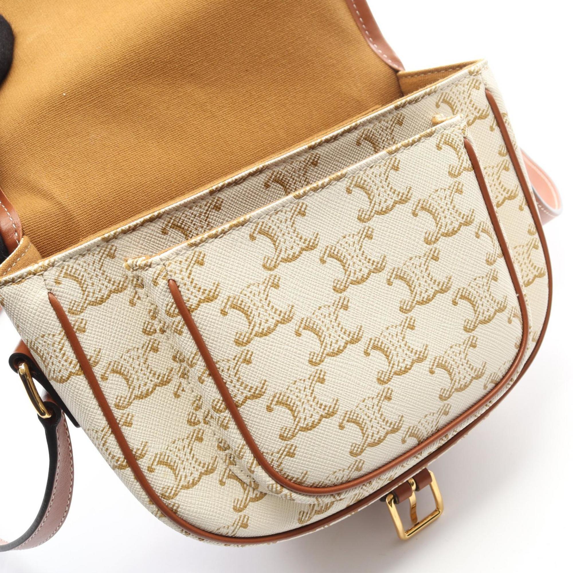 Celine Brown White Coated Canvas Leather Shoulder Bag (Pre-Owned)