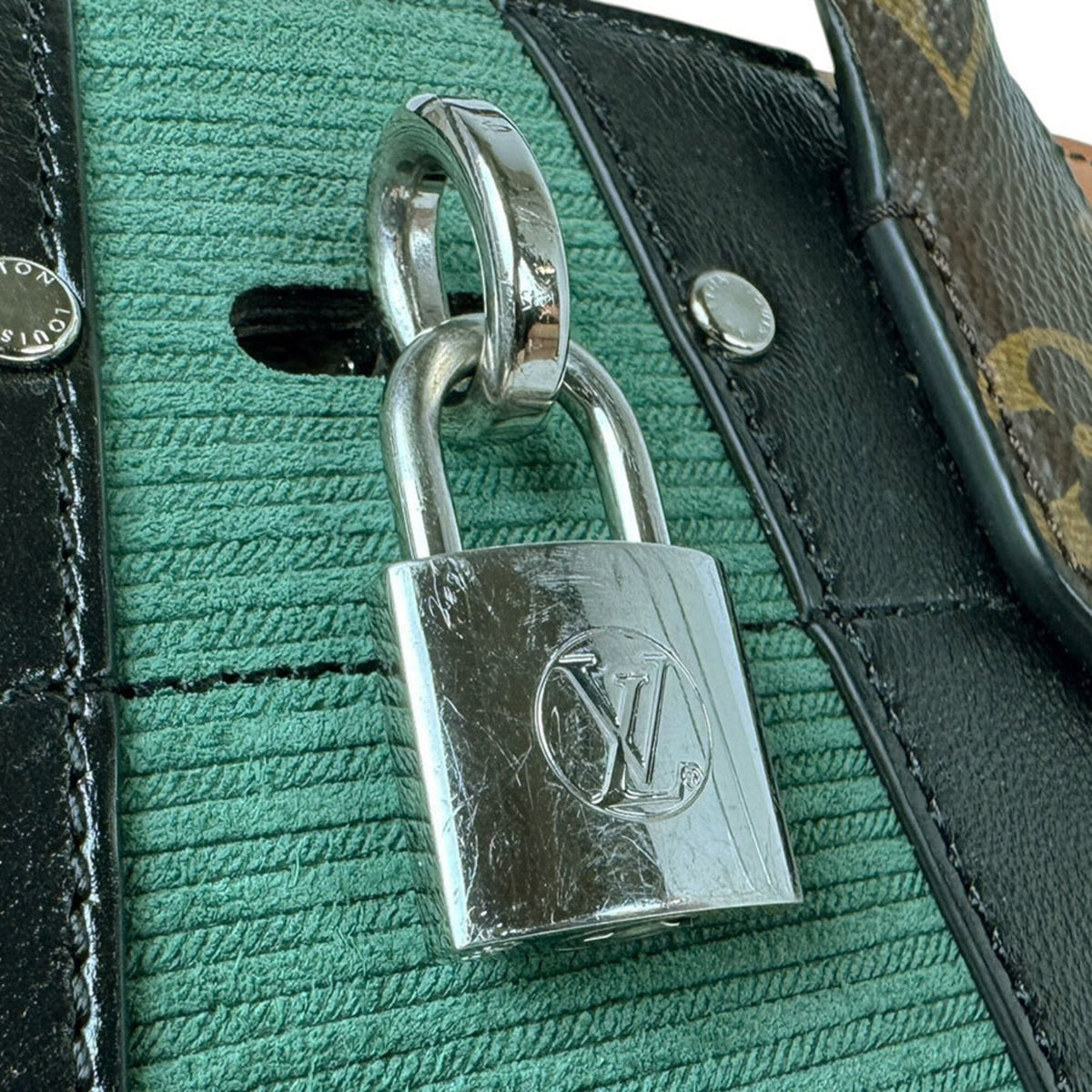 Louis Vuitton Brown Green Monogram Monogram Leather Suede Handbag Shoulder Bag (Pre-Owned)