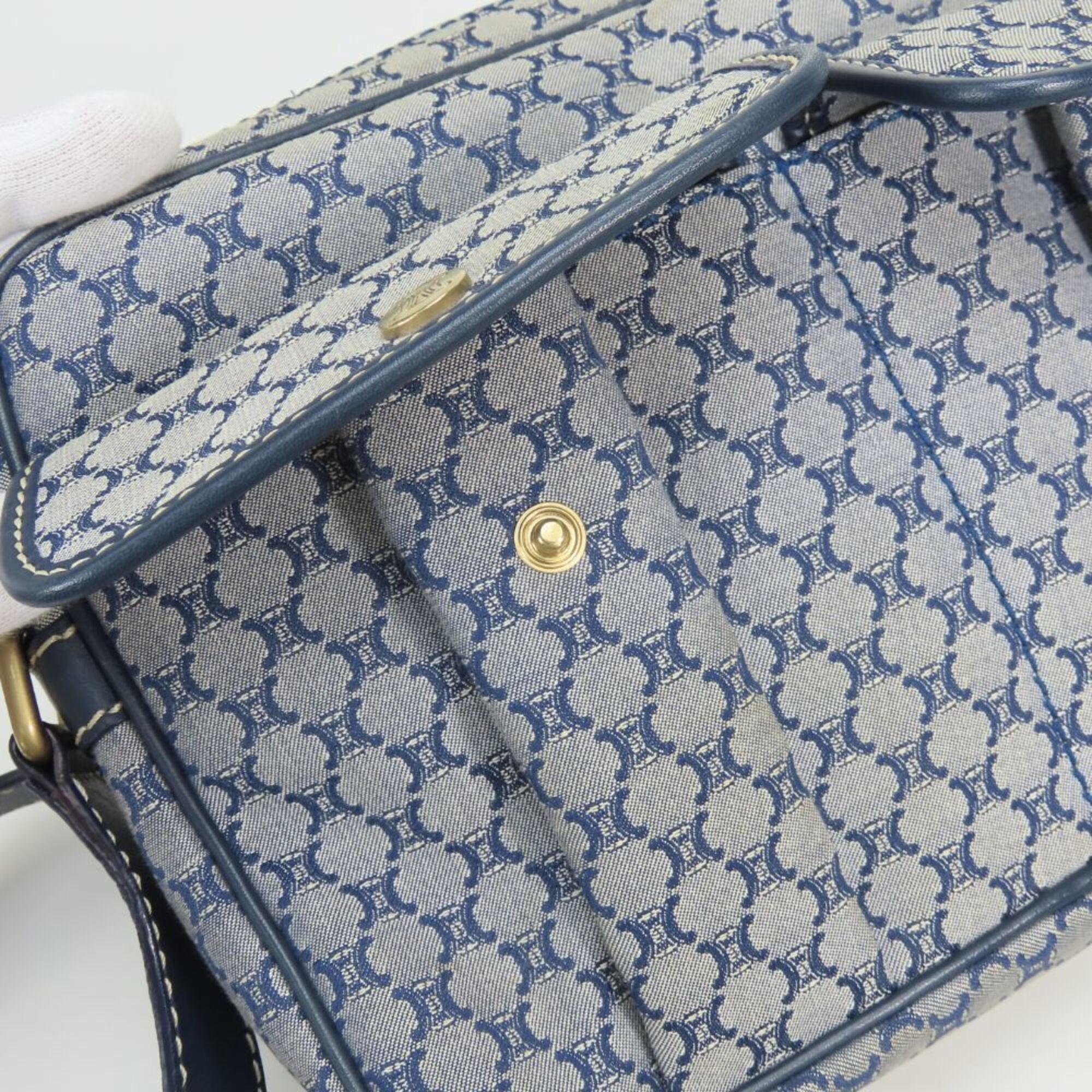 Celine Macadam Navy Canvas Leather Shoulder Bag (Pre-Owned)