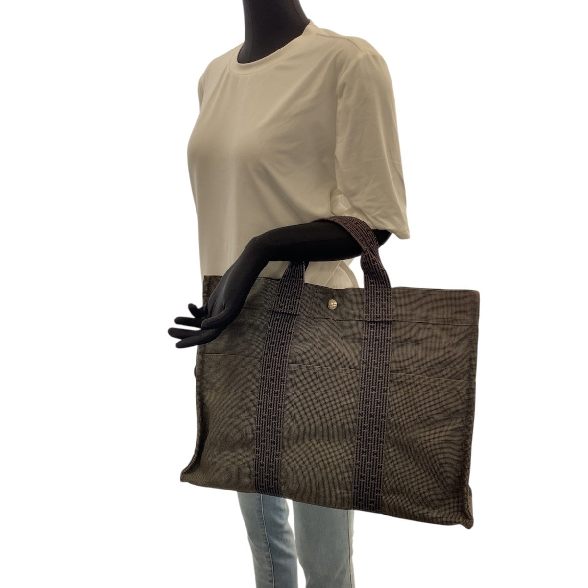 Hermes Gray Canvas Handbag Tote Bag (Pre-Owned)