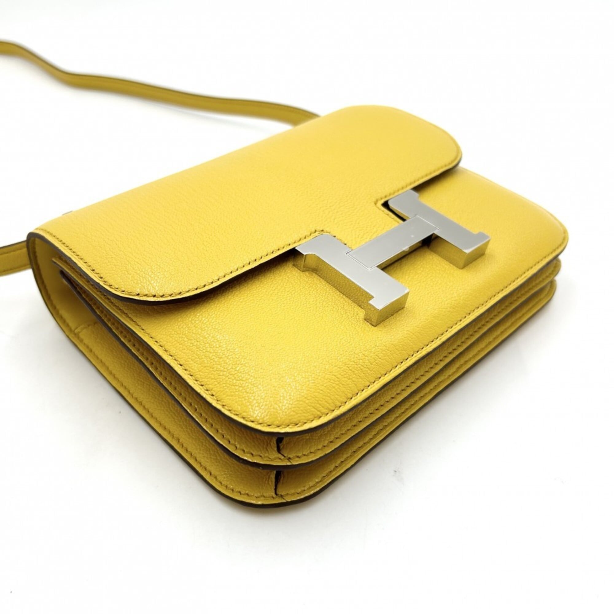 Hermes Yellow Chevre Leather Pochette Shoulder Bag (Pre-Owned)