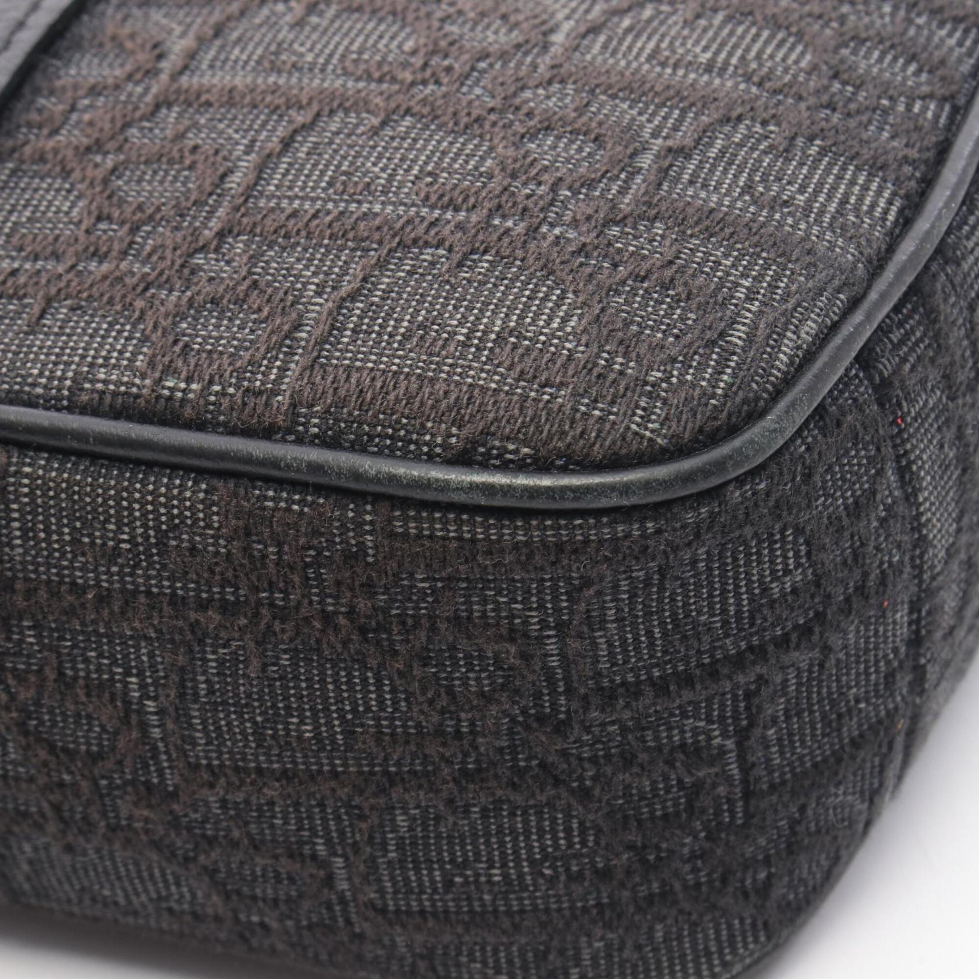 Christian Dior Black Gray Canvas Leather Handbag Shoulder Bag (Pre-Owned)
