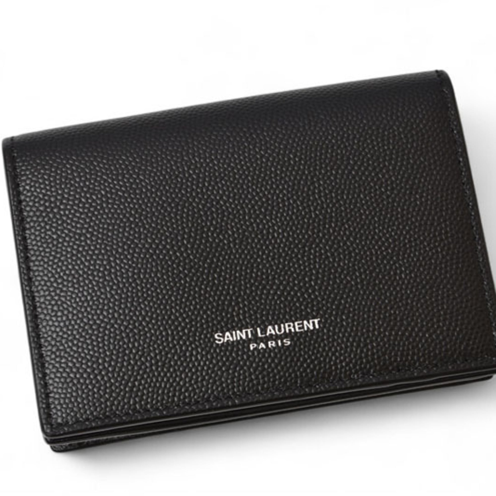 Saint Laurent Silver Black Leather Coin Purse/Coin Case (Pre-Owned)
