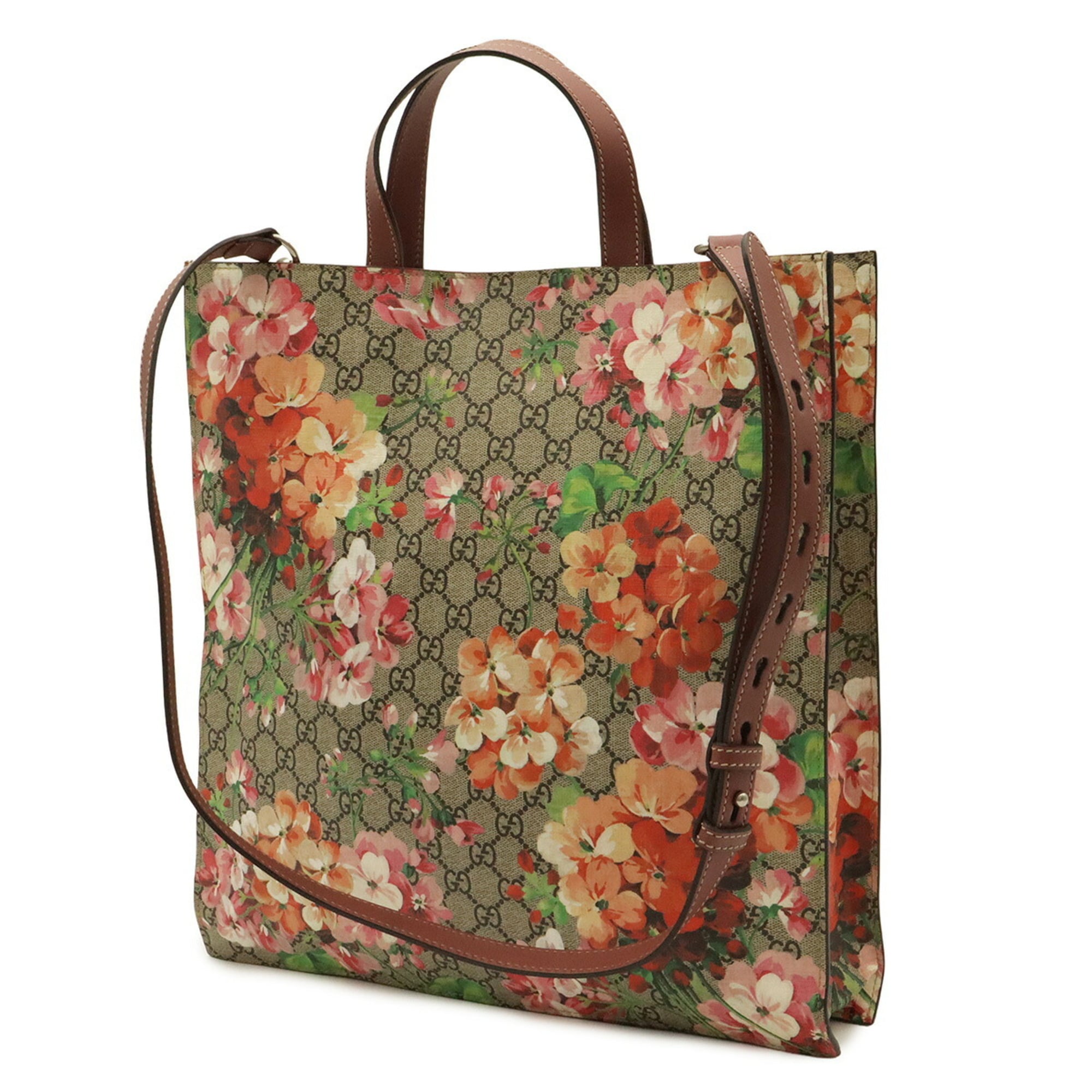 Gucci Beige Multi-Color Pink Gg Supreme Canvas Leather Shoulder Bag Tote Bag (Pre-Owned)