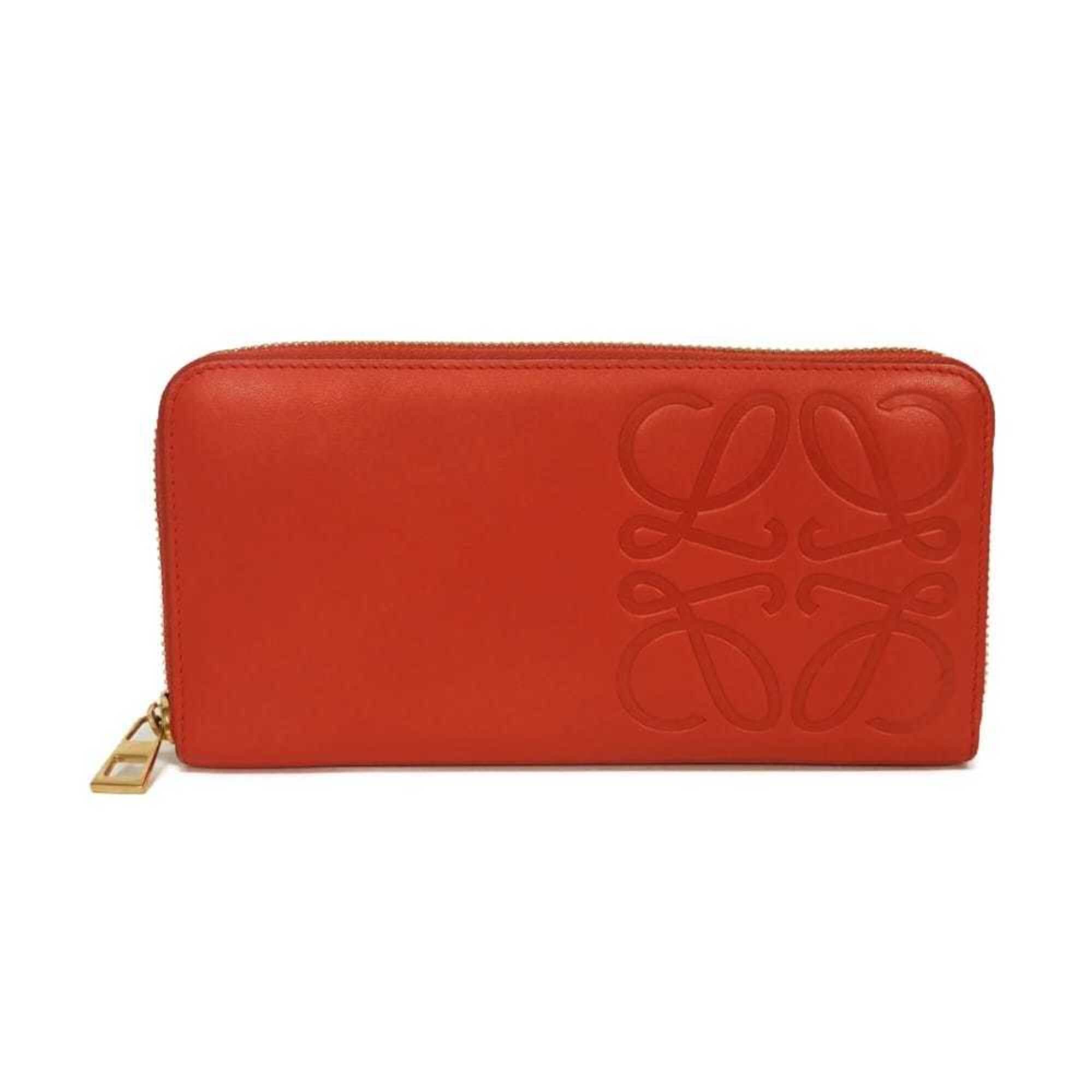 Loewe Red Color Leather Long Wallet (Bi-Fold) (Pre-Owned)