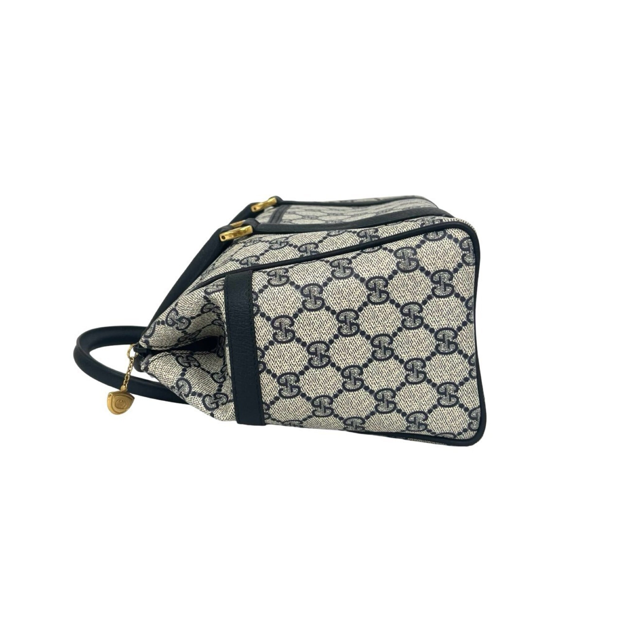 Gucci Navy Pvc Leather Boston Bag Handbag (Pre-Owned)