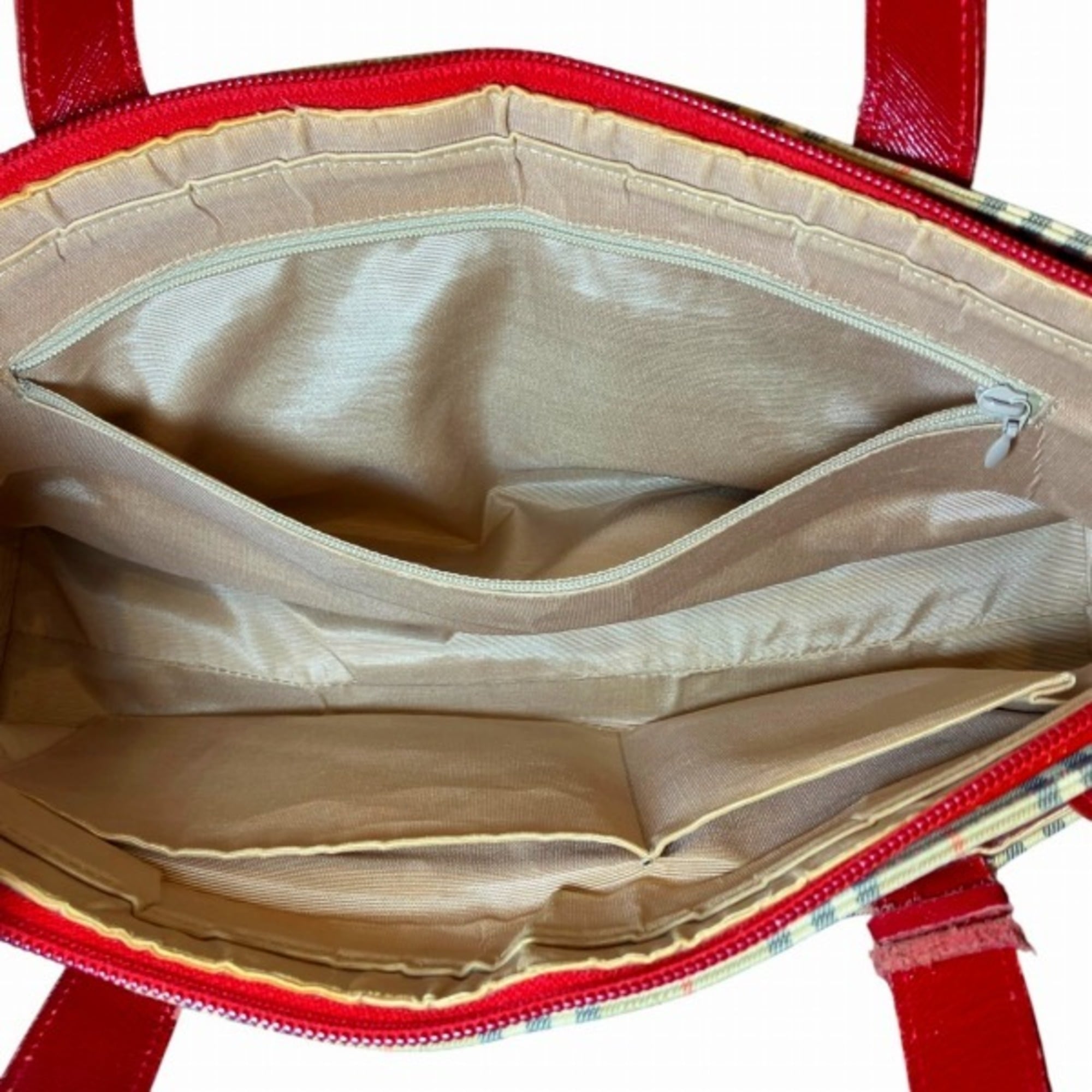 Burberry Beige Red Color Canvas Handbag (Pre-Owned)