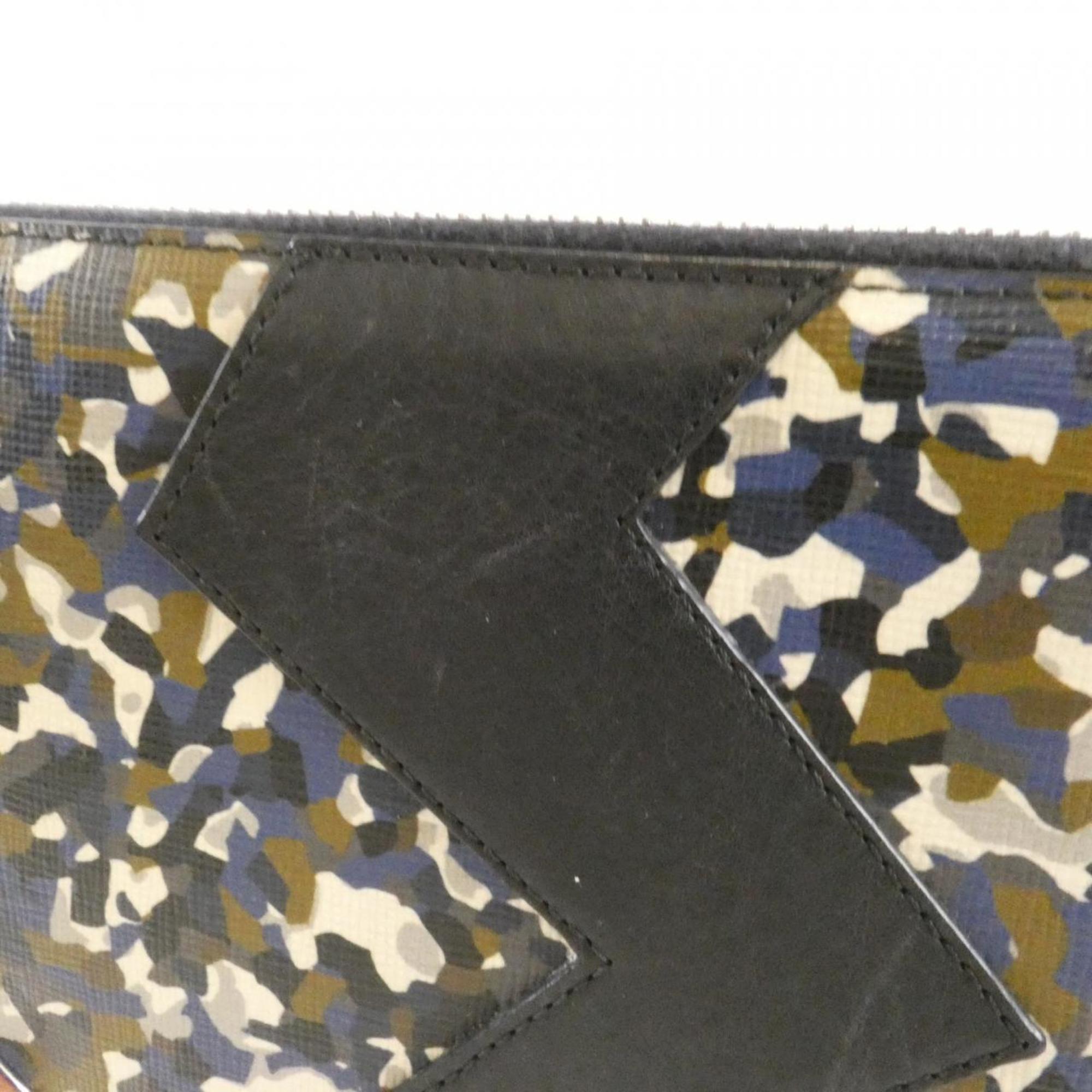 Fendi Black Blue Khaki Leather Handbag (Pre-Owned)
