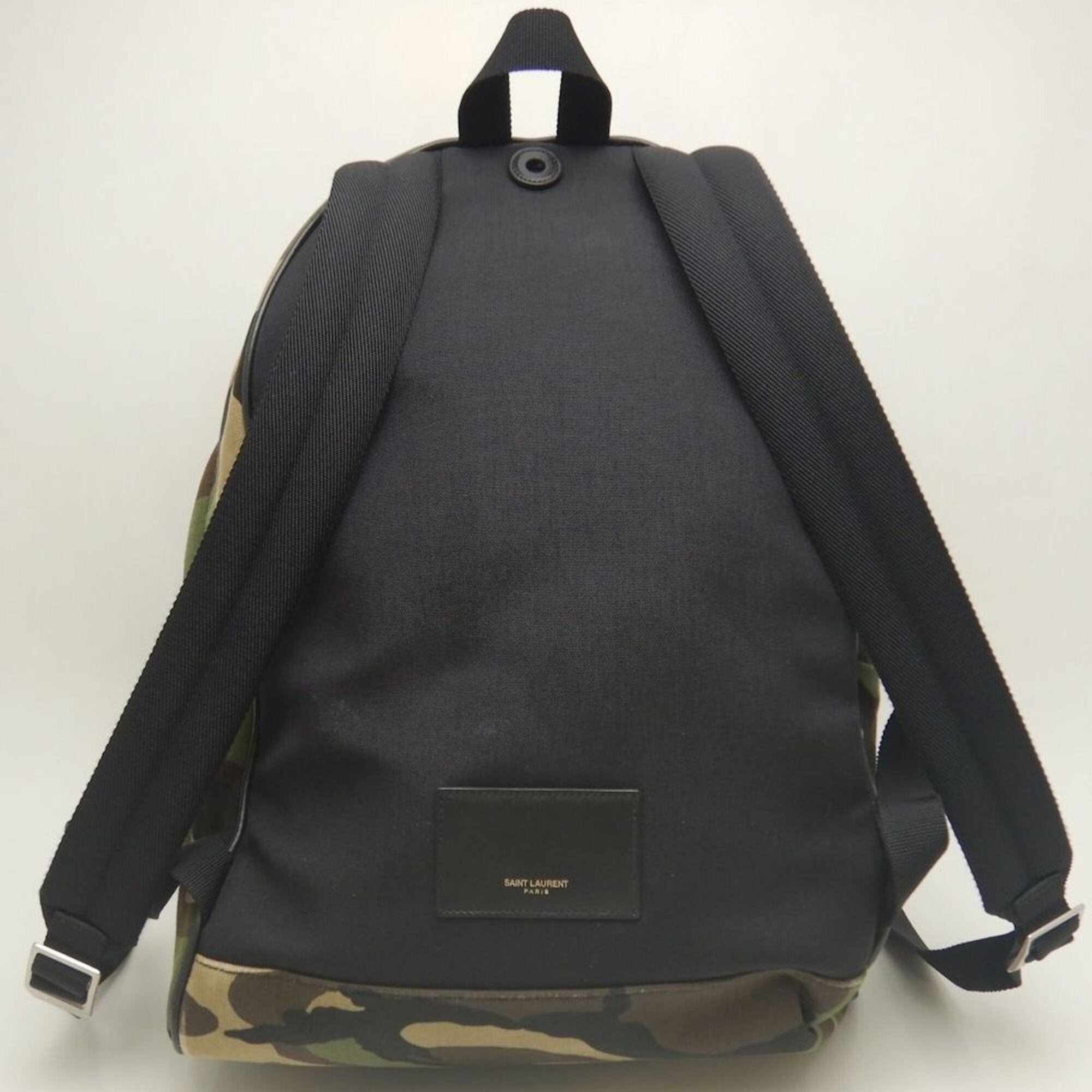 Yves Saint Laurent Camouflage Khaki Canvas Leather Backpack (Pre-Owned)