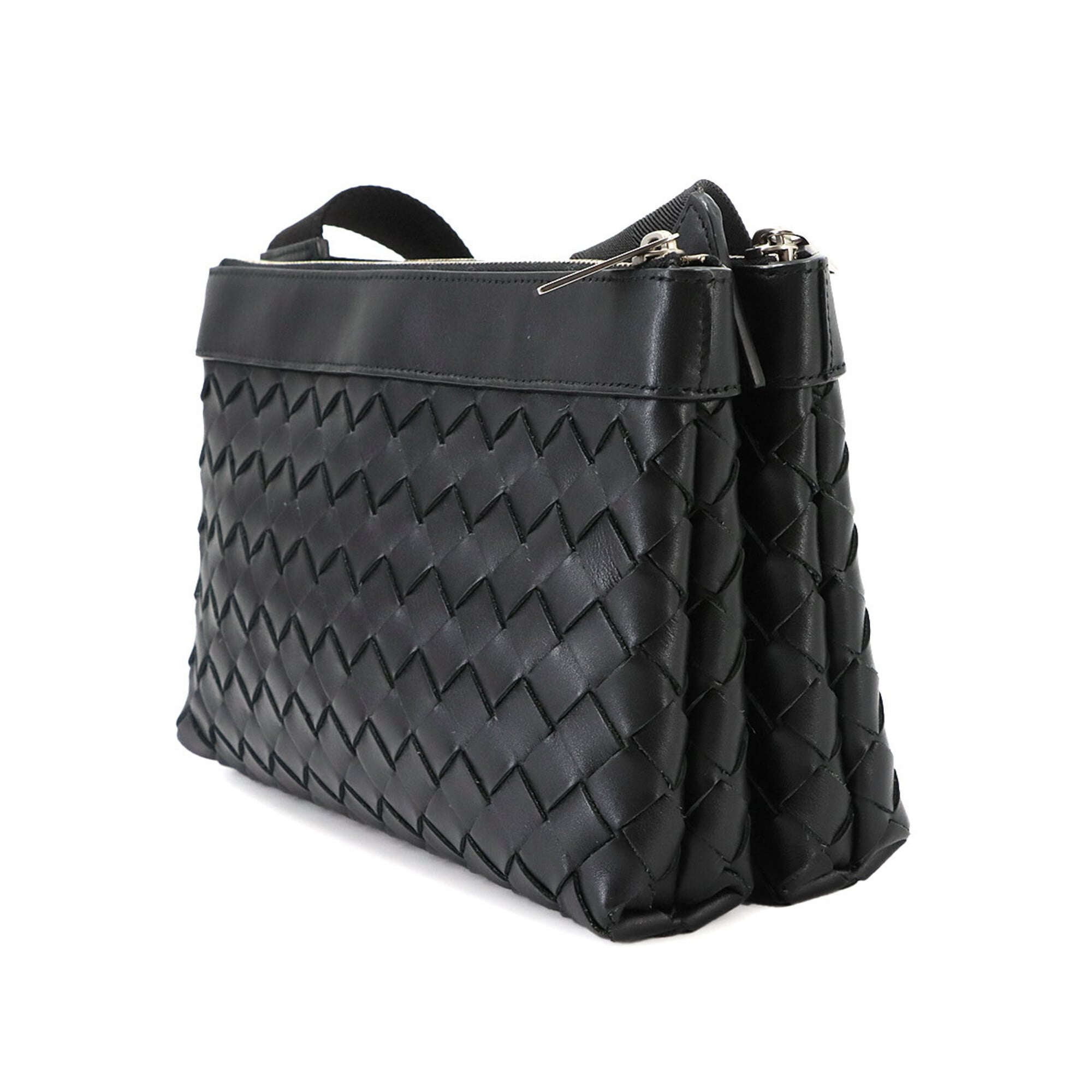 Bottega Veneta Black Intrecciato Leather Handbag Shoulder Bag (Pre-Owned)