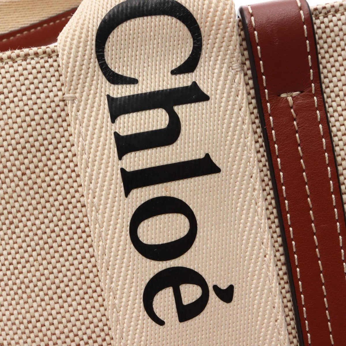 Chloé Beige Brown Canvas Leather Handbag Tote Bag (Pre-Owned)