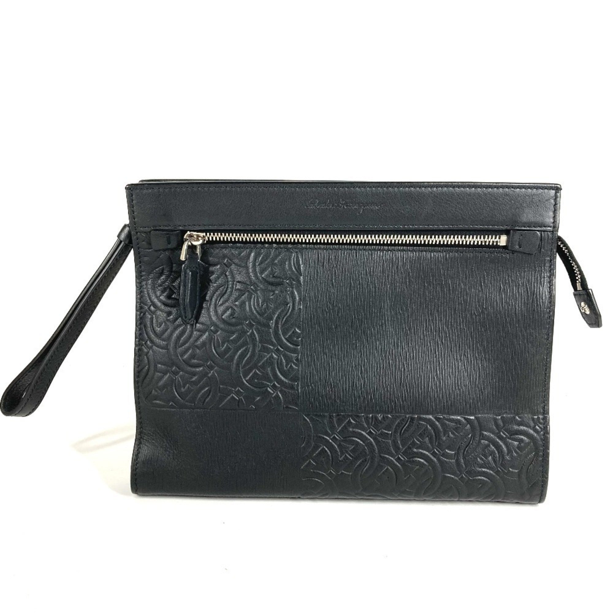 Salvatore Ferragamo Black Leather Clutch Bag Pouch (Pre-Owned)