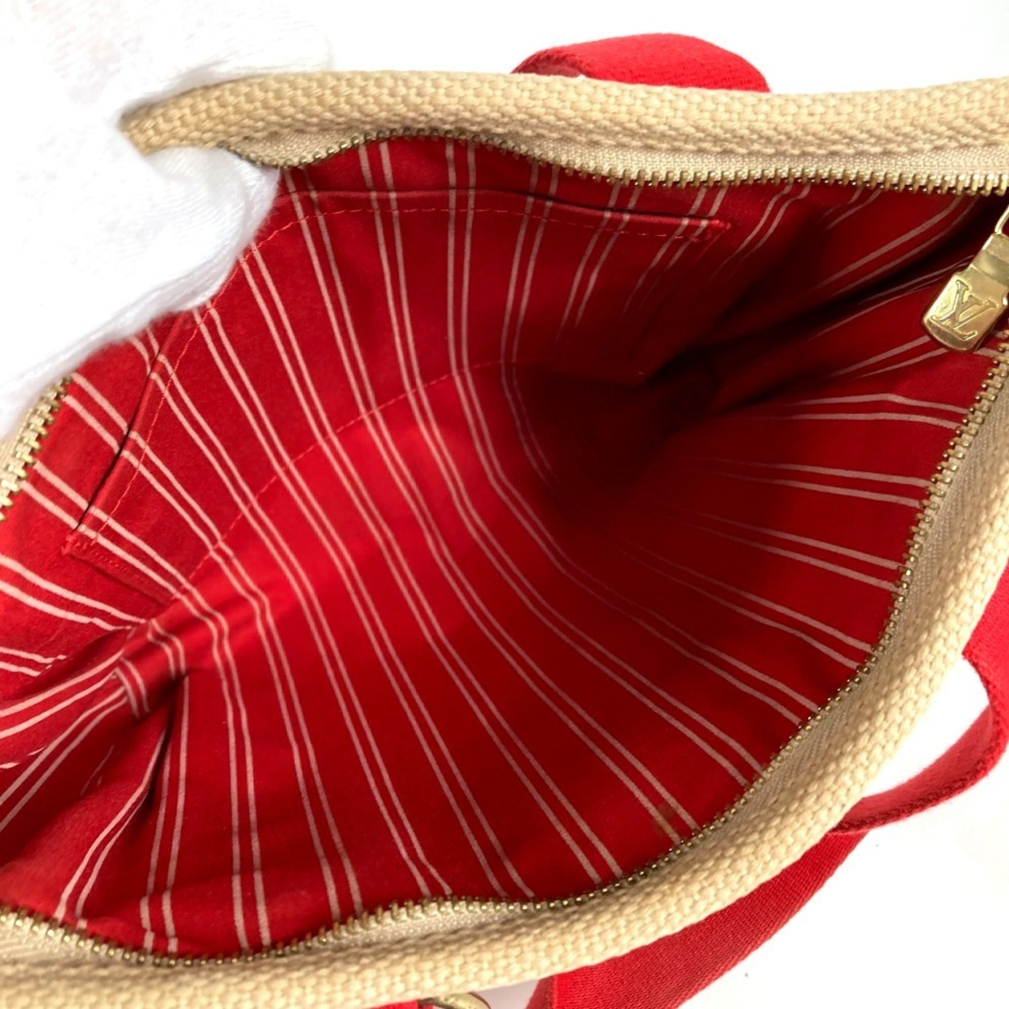 Louis Vuitton Beige Red Color Canvas Handbag Tote Bag (Pre-Owned)