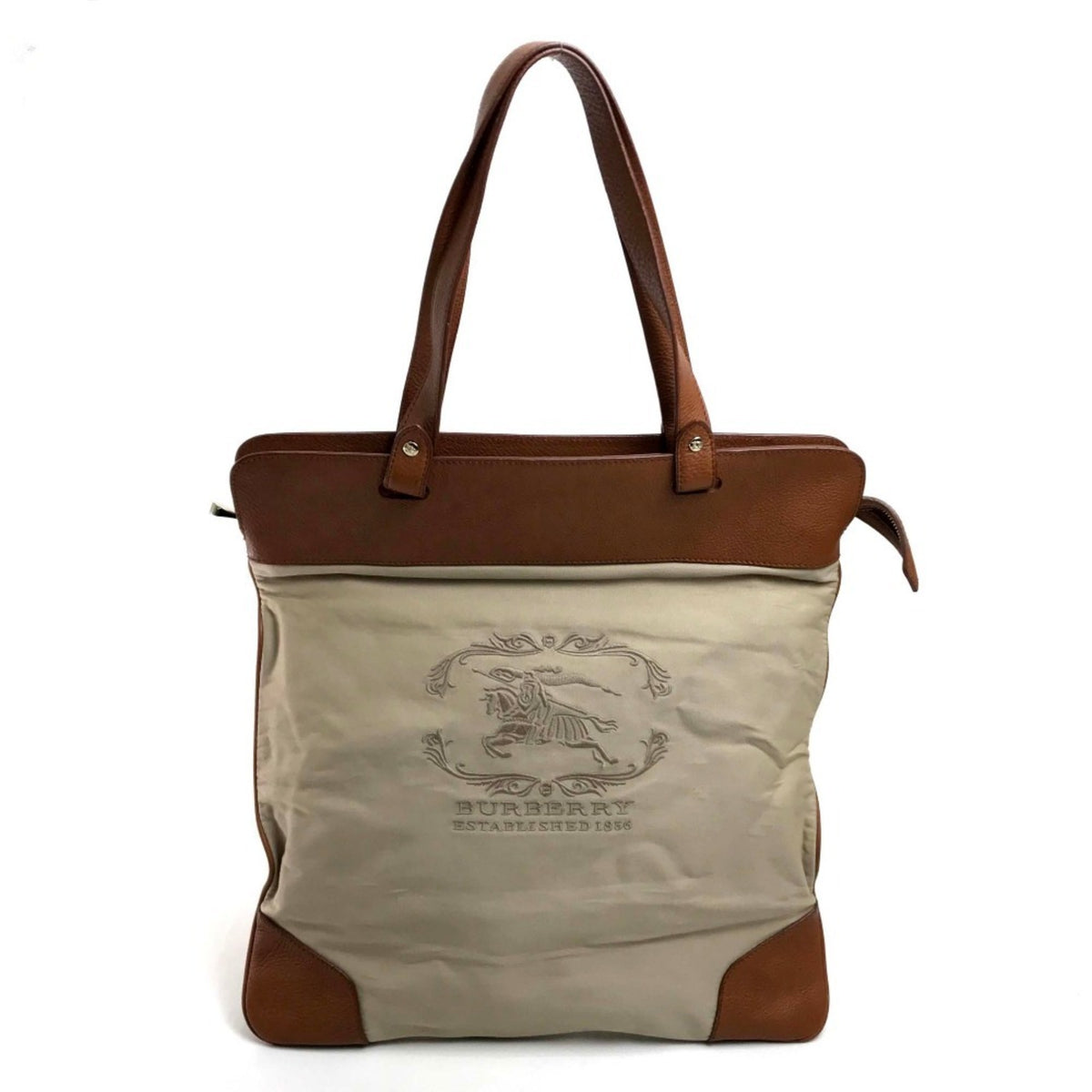 Burberry Beige Brown Canvas Leather Tote Bag (Pre-Owned)