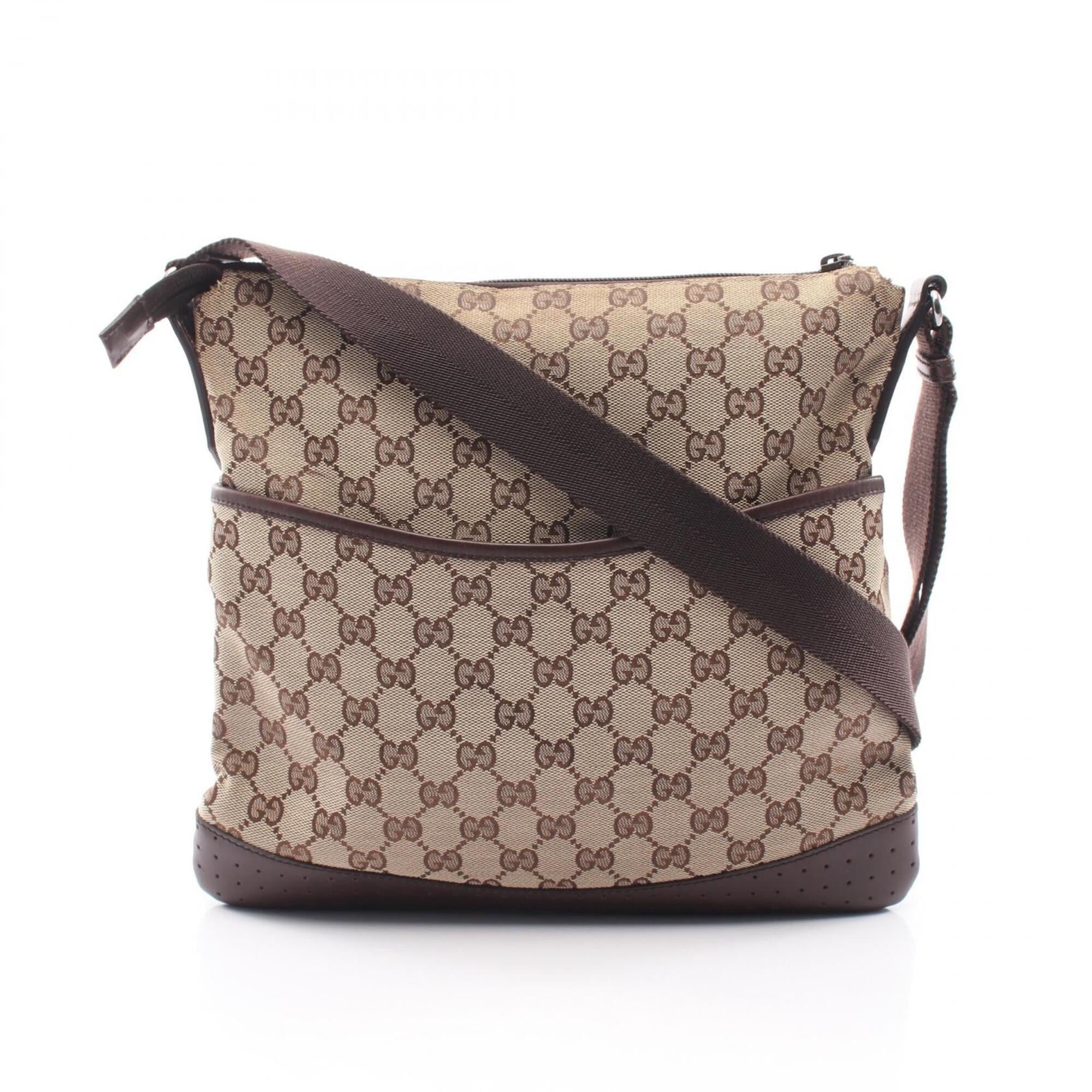 Gucci Beige Brown Canvas Leather Shoulder Bag (Pre-Owned)