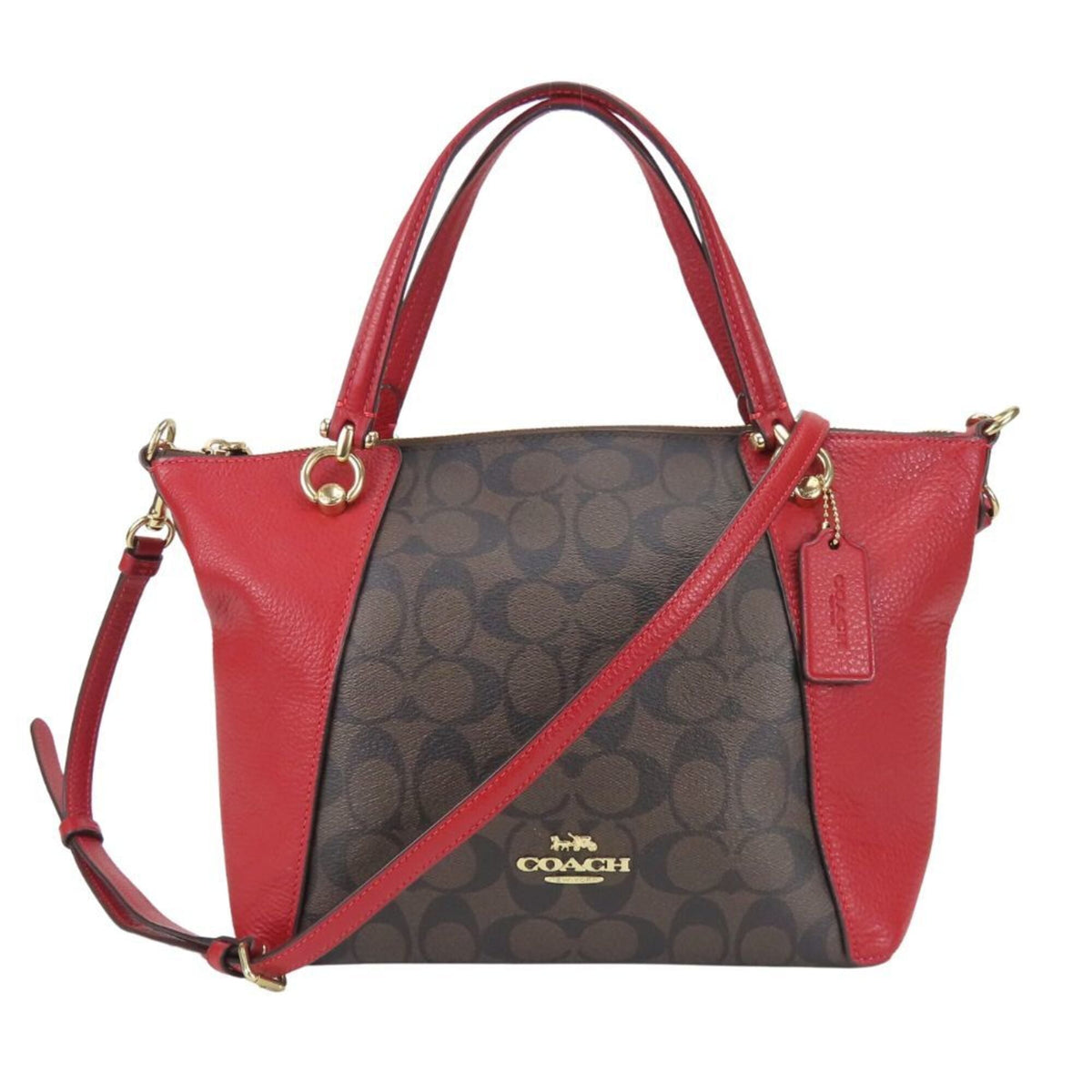 Coach Signature Brown Red Color Signature Line Leather Handbag (Pre-Owned)