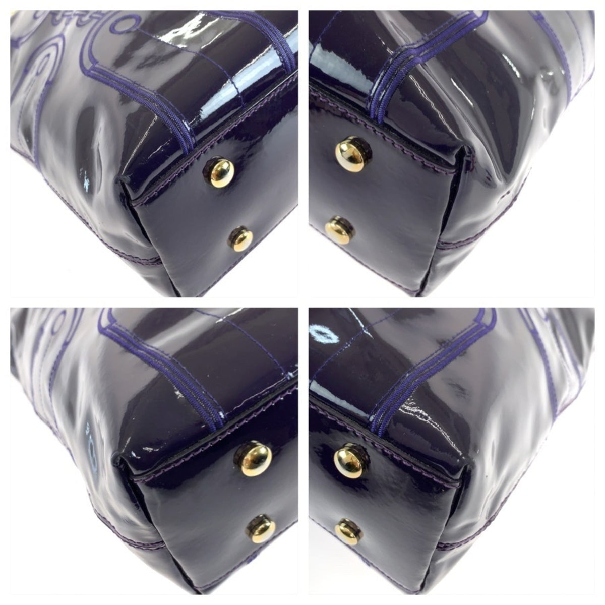 Versace Purple Leather Shoulder Bag Tote Bag (Pre-Owned)