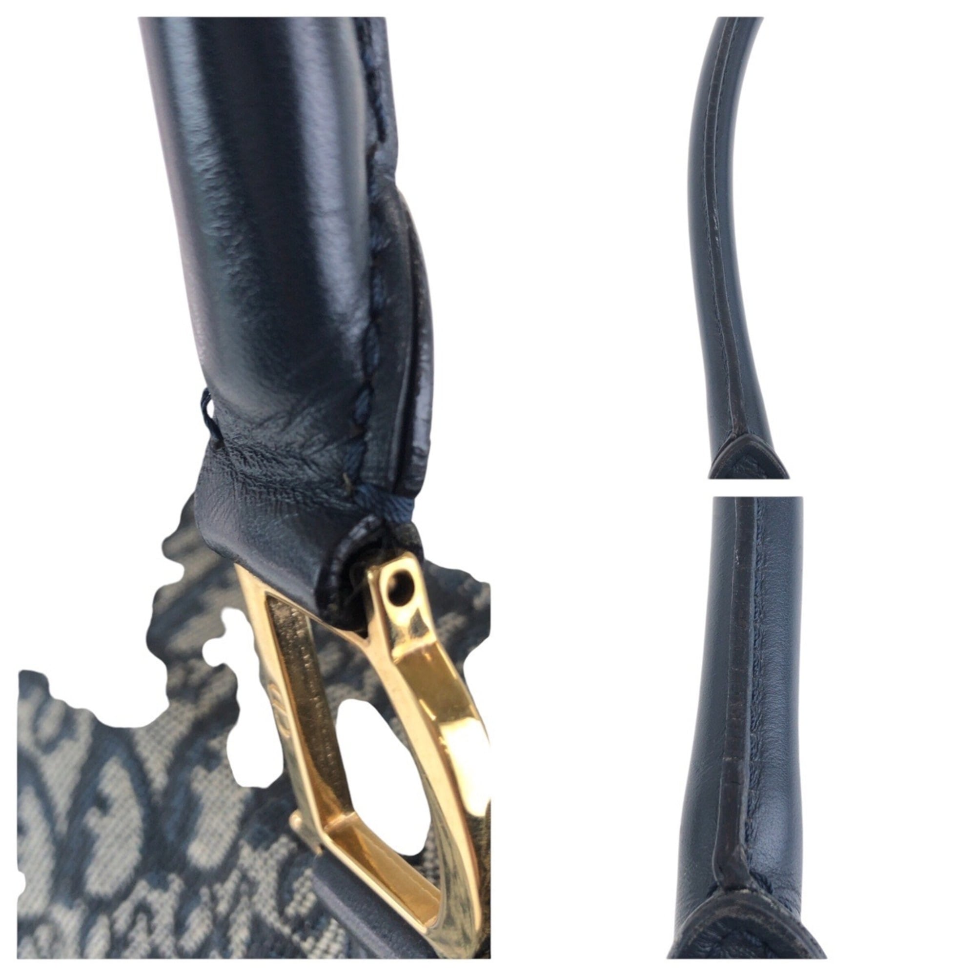 Christian Dior Navy Canvas Leather Shoulder Bag Tote Bag (Pre-Owned)