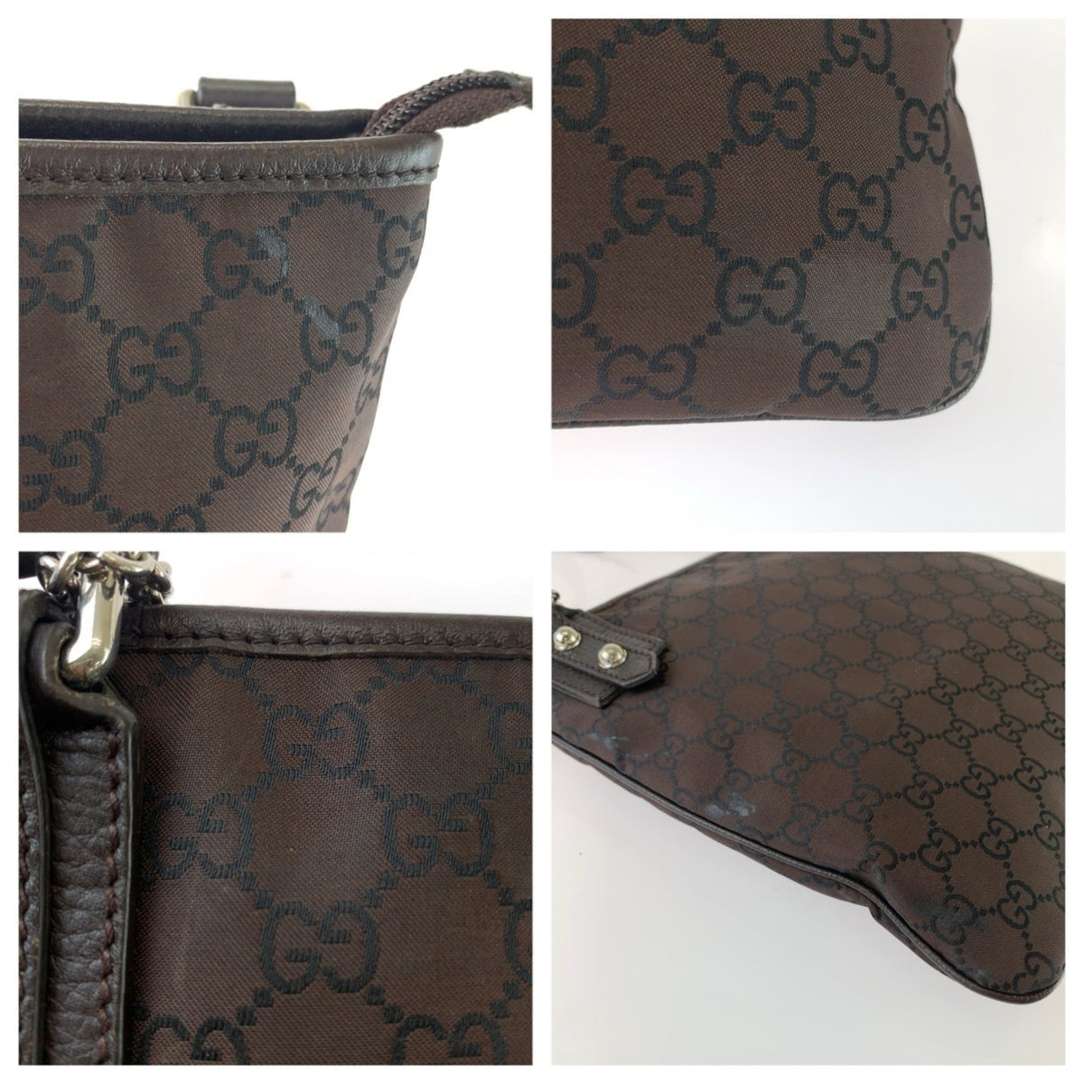 Gucci Brown Nylon Leather Messenger Bag Shoulder Bag (Pre-Owned)