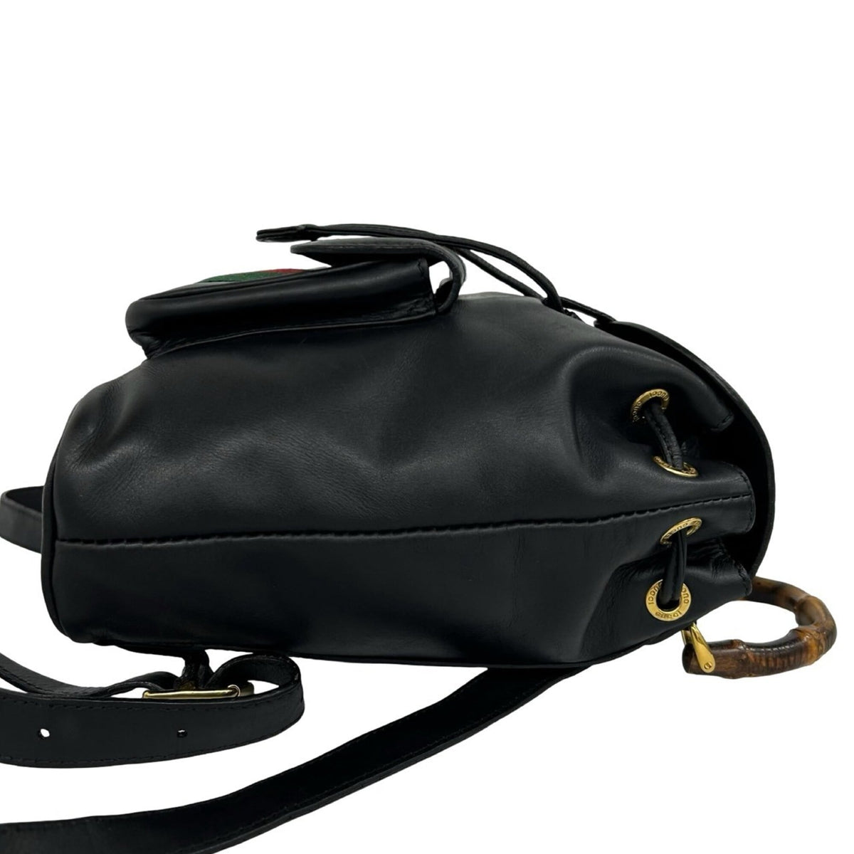 Gucci Black Green Red Color Leather Backpack (Pre-Owned)
