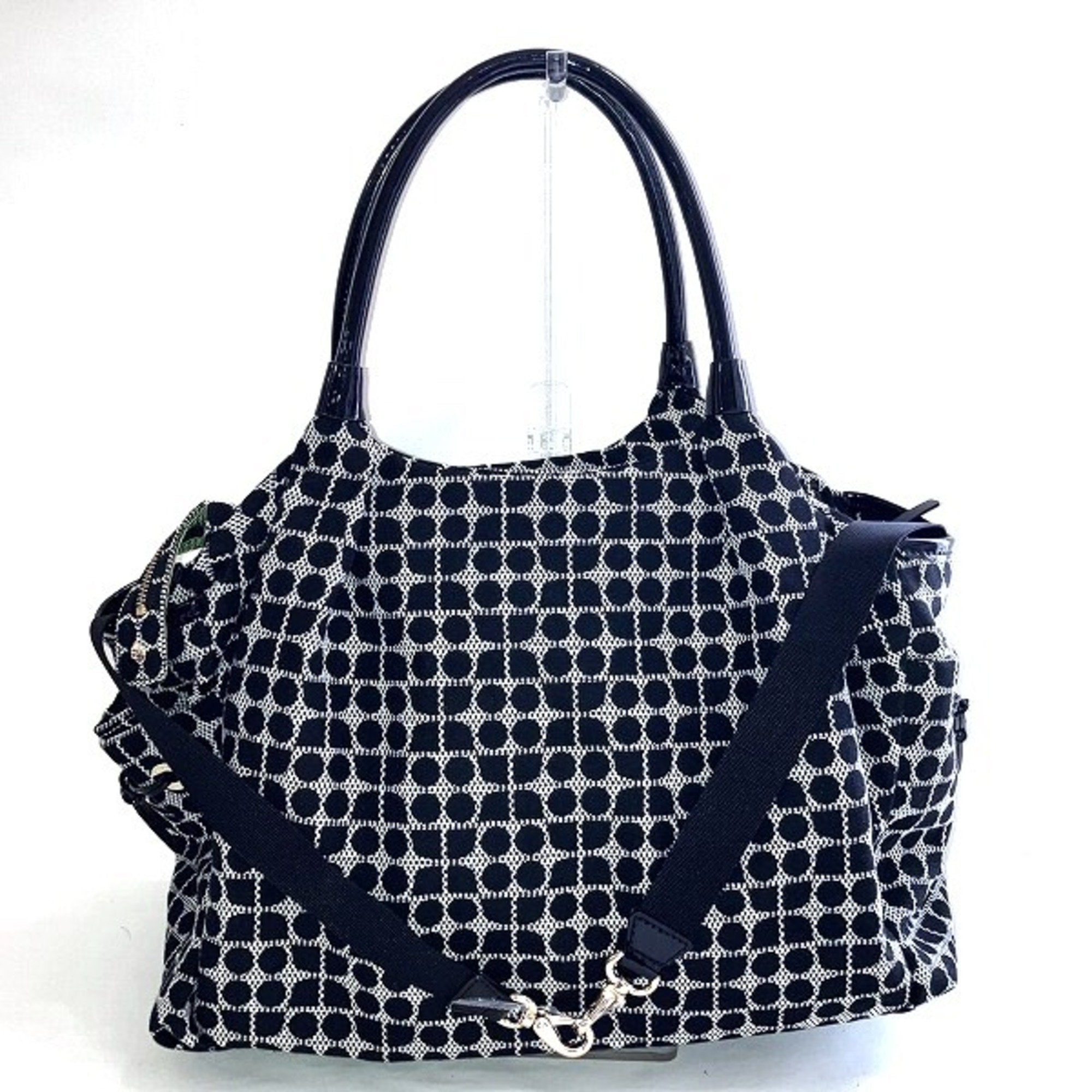 Kate Spade Black White Cotton Patent Leather Handbag Tote Bag (Pre-Owned)
