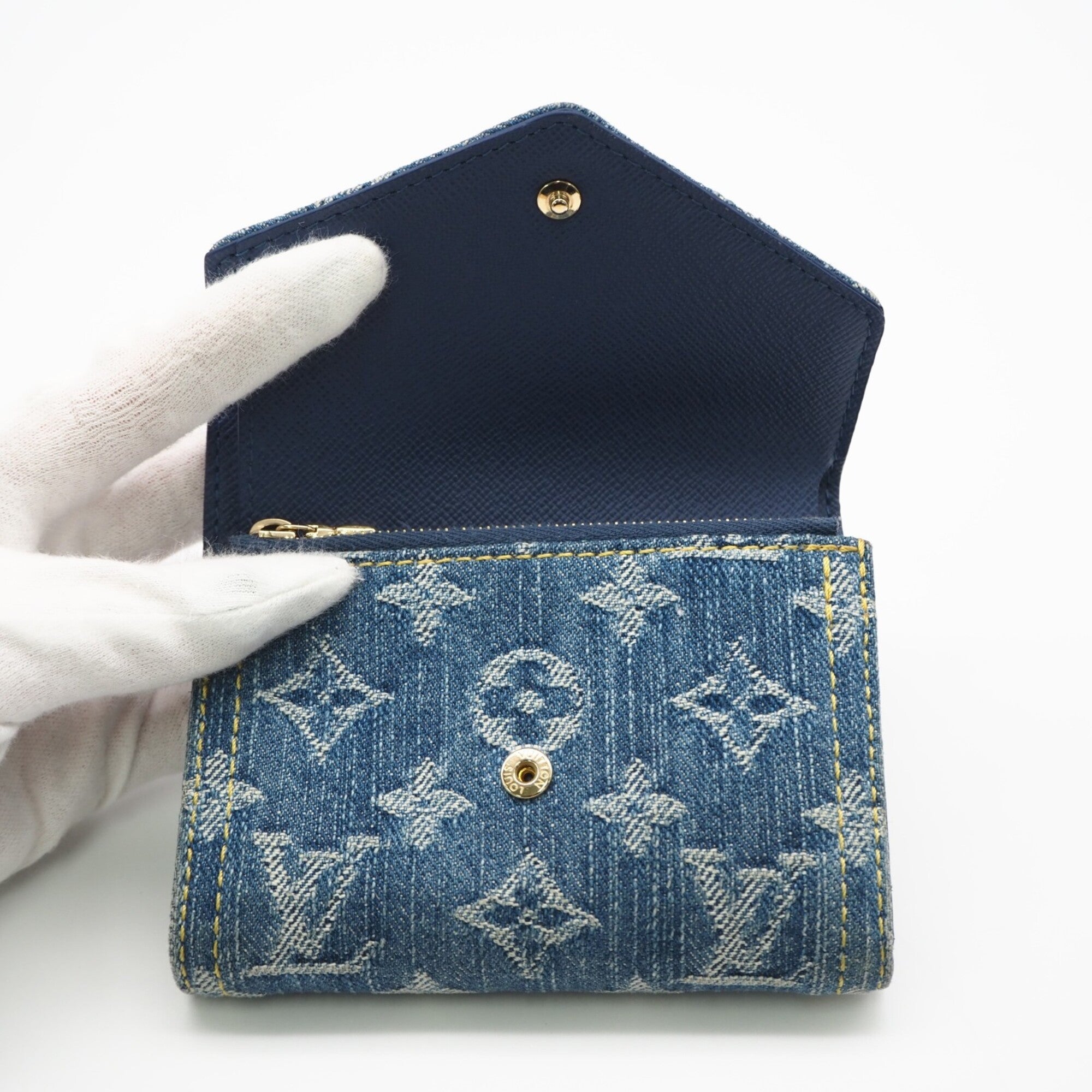 Louis Vuitton Monogram Denim Blue Denim Leather Wallet (Tri-Fold) (Pre-Owned)