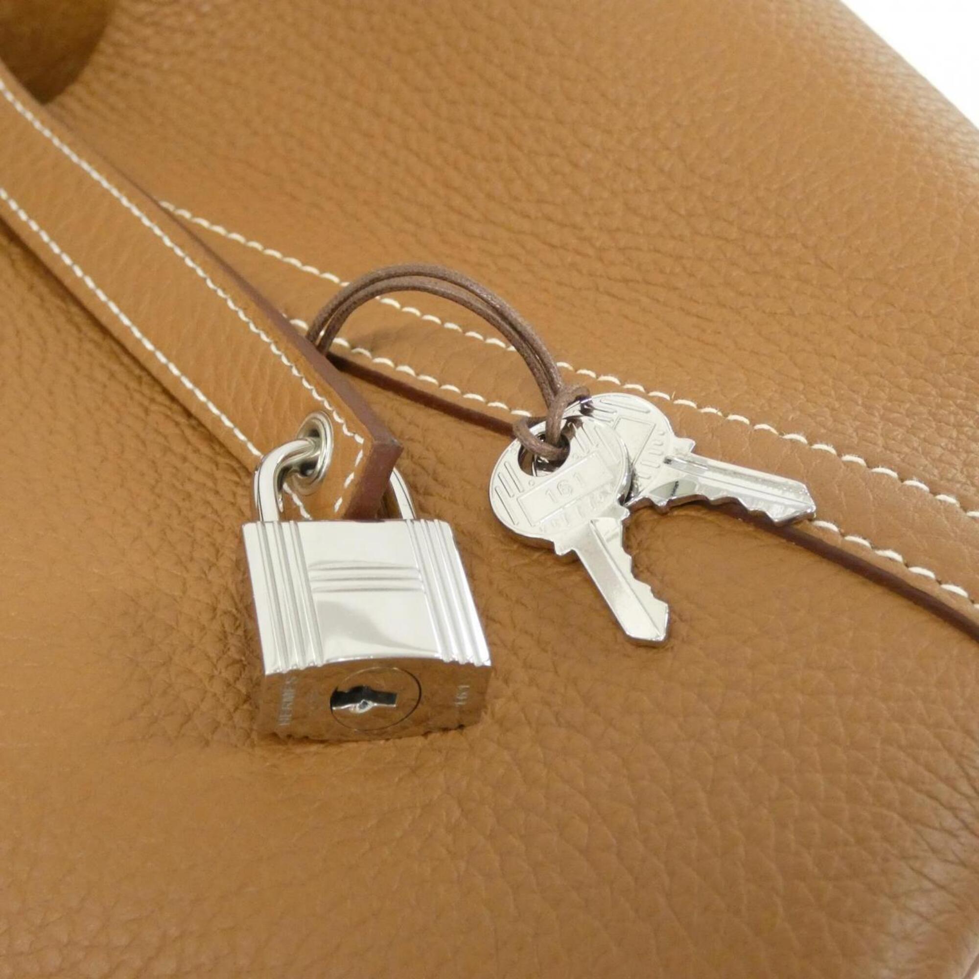 Hermes Brown Gold Taurillon Clemence Leather Handbag (Pre-Owned)