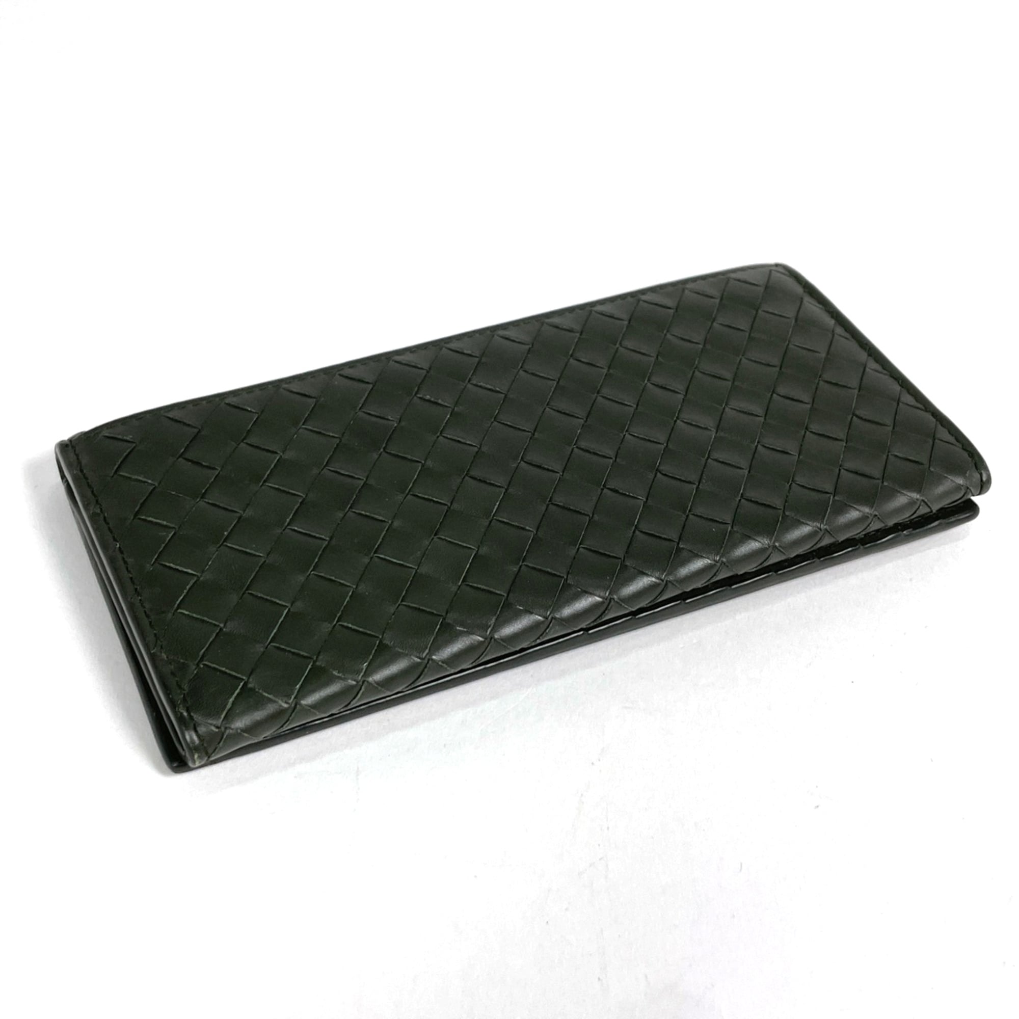 Bottega Veneta Intrecciato Green Leather Long Wallet (Bi-Fold) (Pre-Owned)