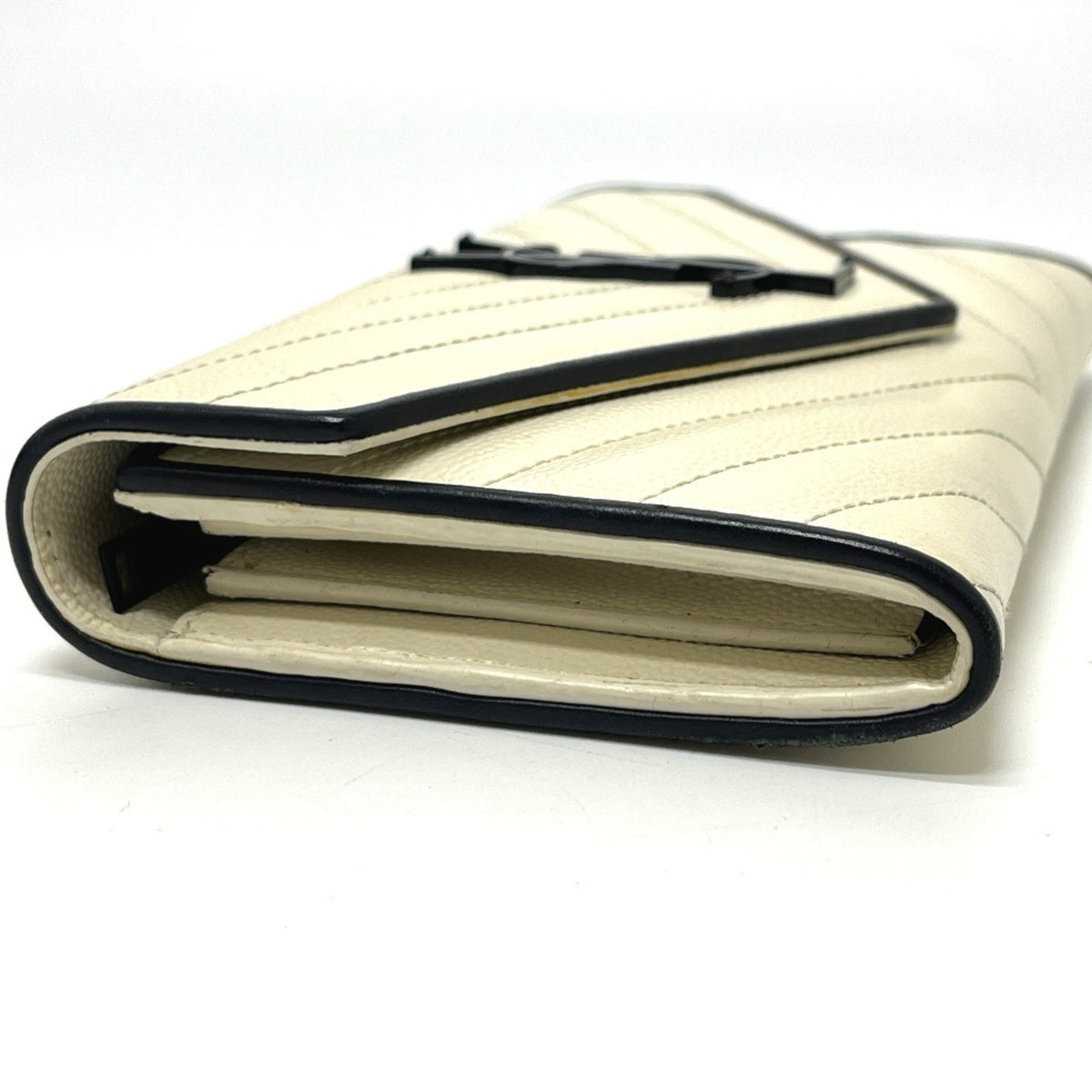 Yves Saint Laurent Black White Leather Long Wallet (Bi-Fold) (Pre-Owned)