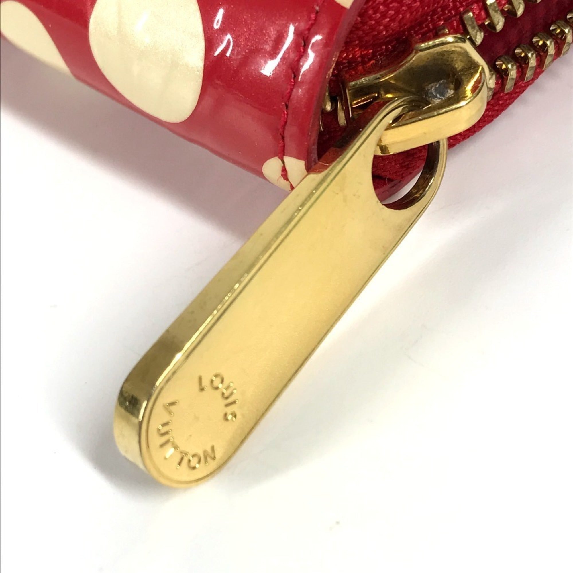 Louis Vuitton Red Color White Patent Leather Long Wallet (Bi-Fold) (Pre-Owned)