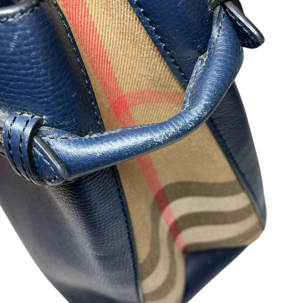 Burberry Navy Leather Canvas Handbag (Pre-Owned)