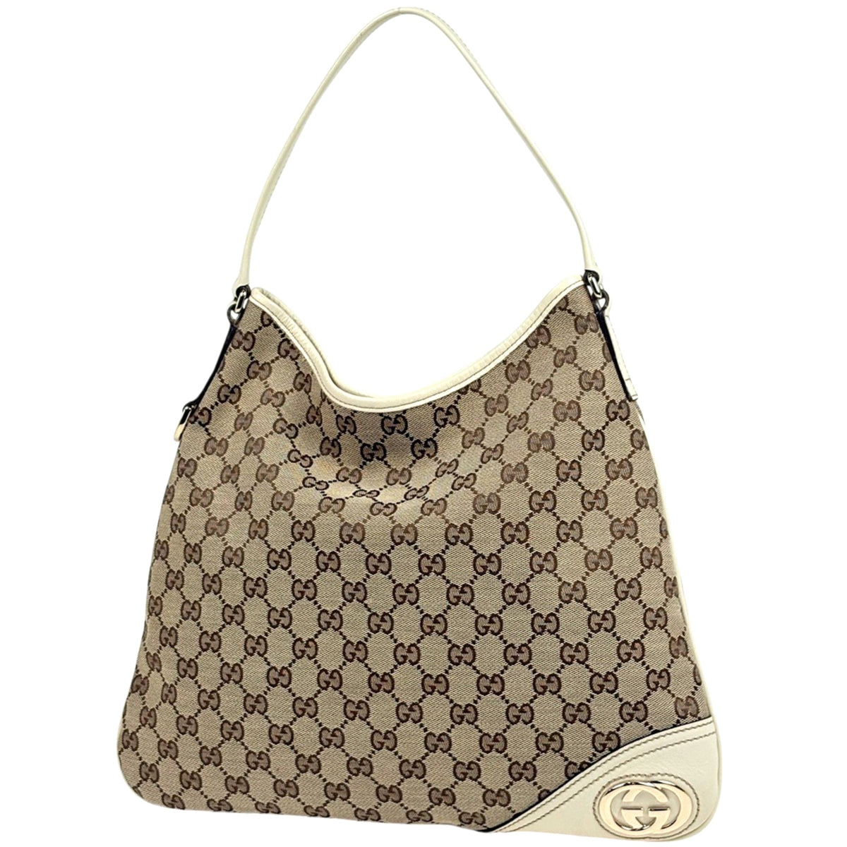 Gucci Beige White Gg Canvas Leather Shoulder Bag (Pre-Owned)