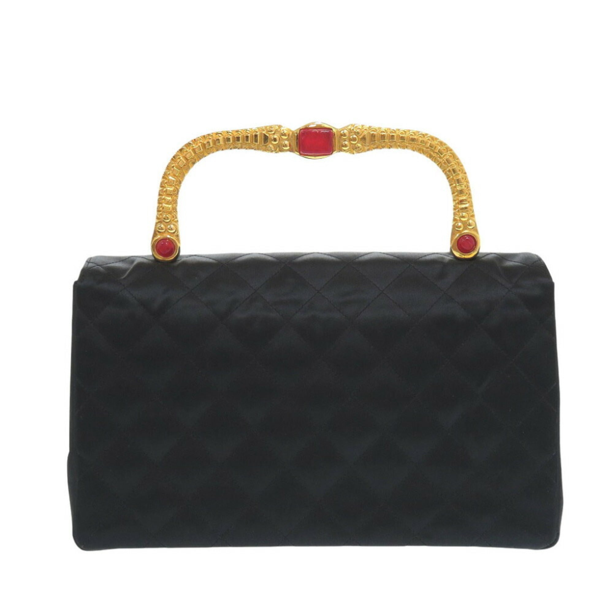Chanel Black Satin Metal Handbag (Pre-Owned)