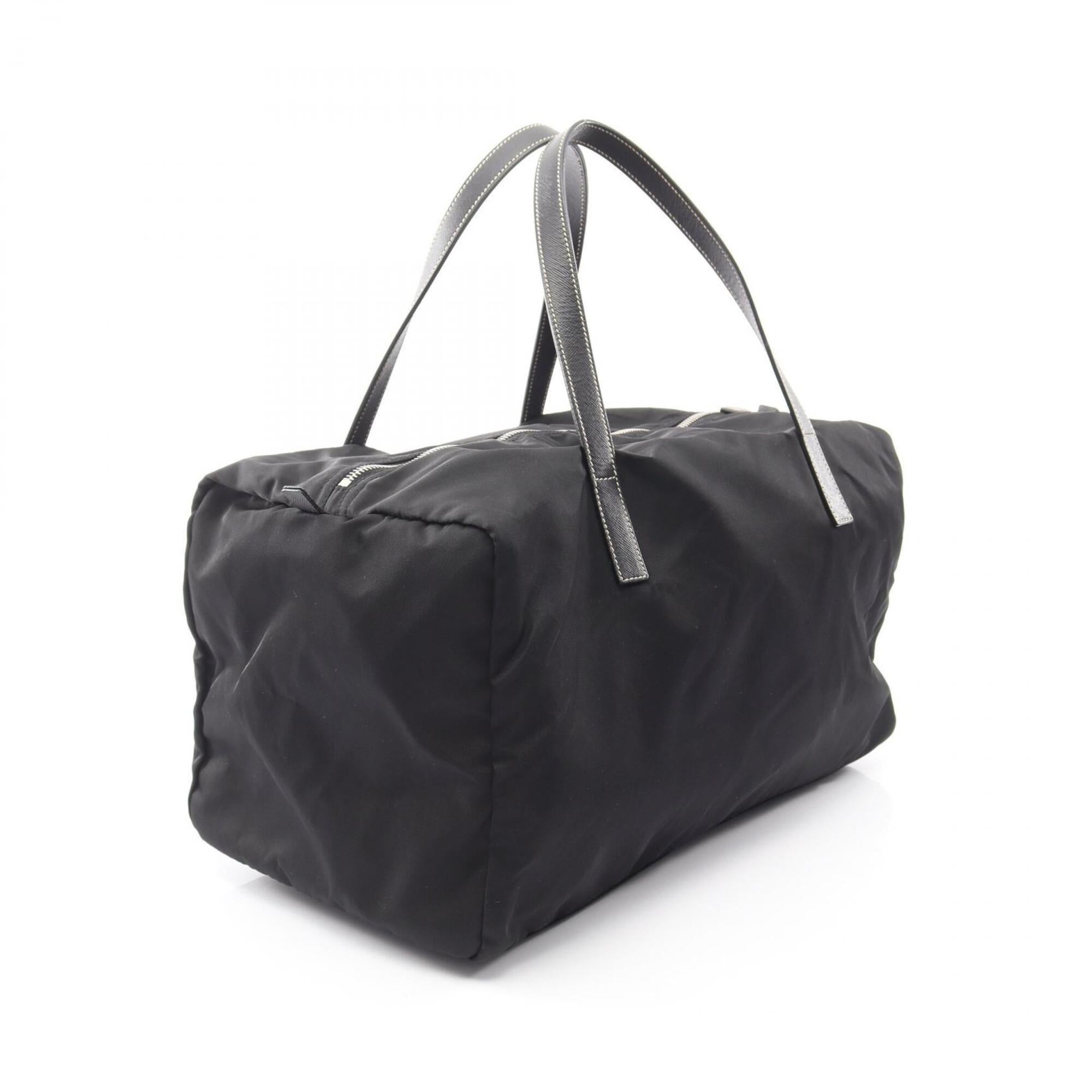 Prada Black Nylon Leather Handbag Tote Bag (Pre-Owned)