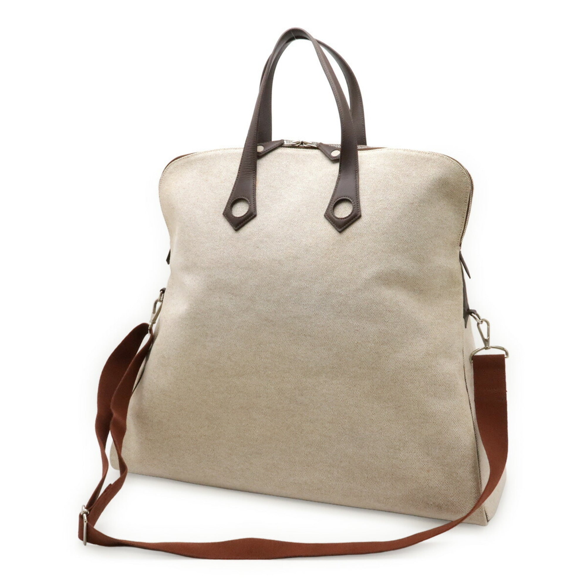 Hermes Brown Natural Toile H Leather Handbag Tote Bag (Pre-Owned)