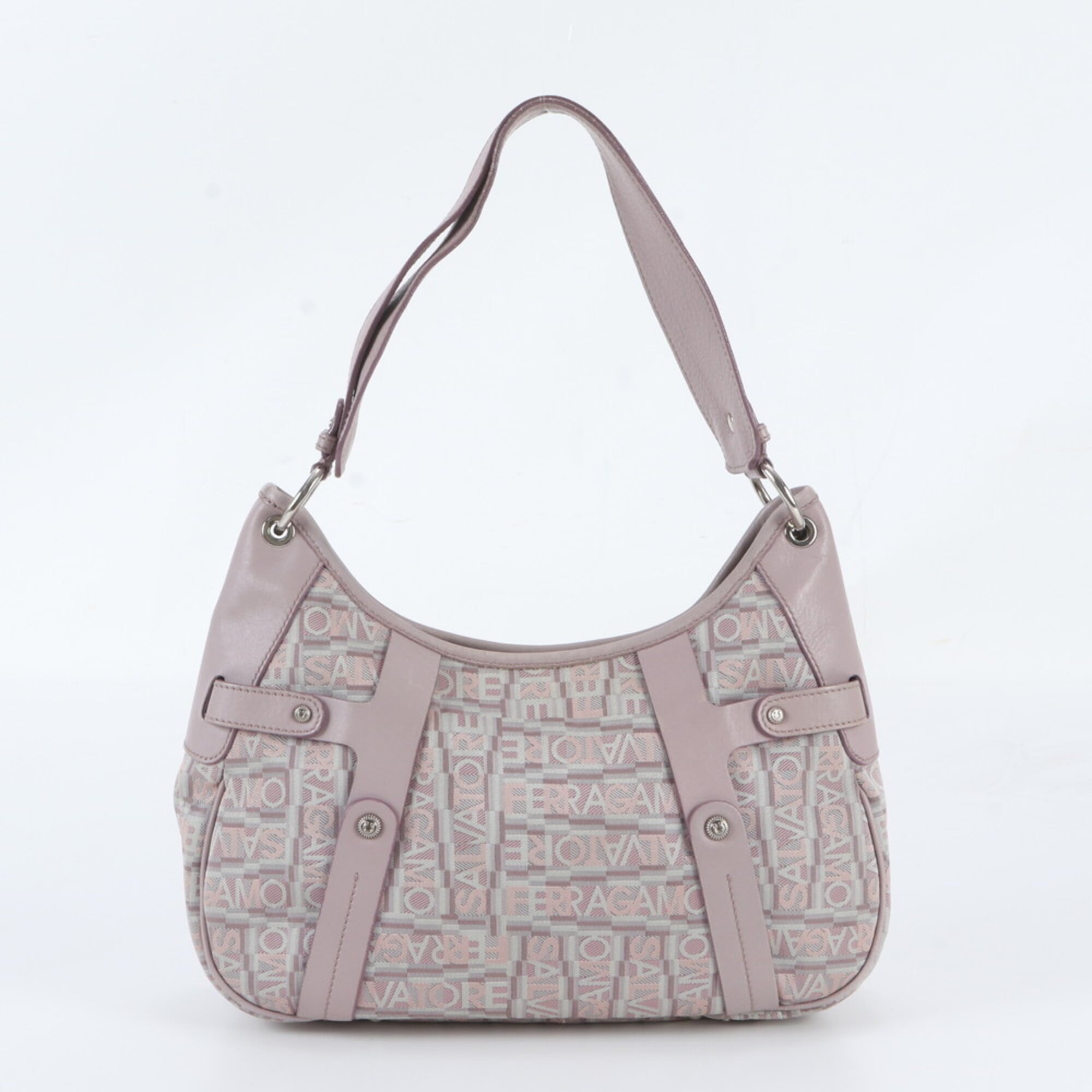 Salvatore Ferragamo Pink Leather Canvas Handbag Shoulder Bag Tote Bag (Pre-Owned)