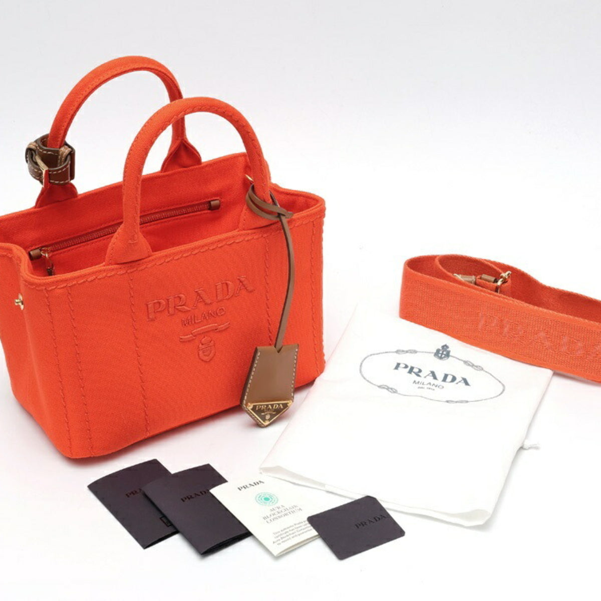 Prada Orange Cotton Canvas Handbag Tote Bag (Pre-Owned)