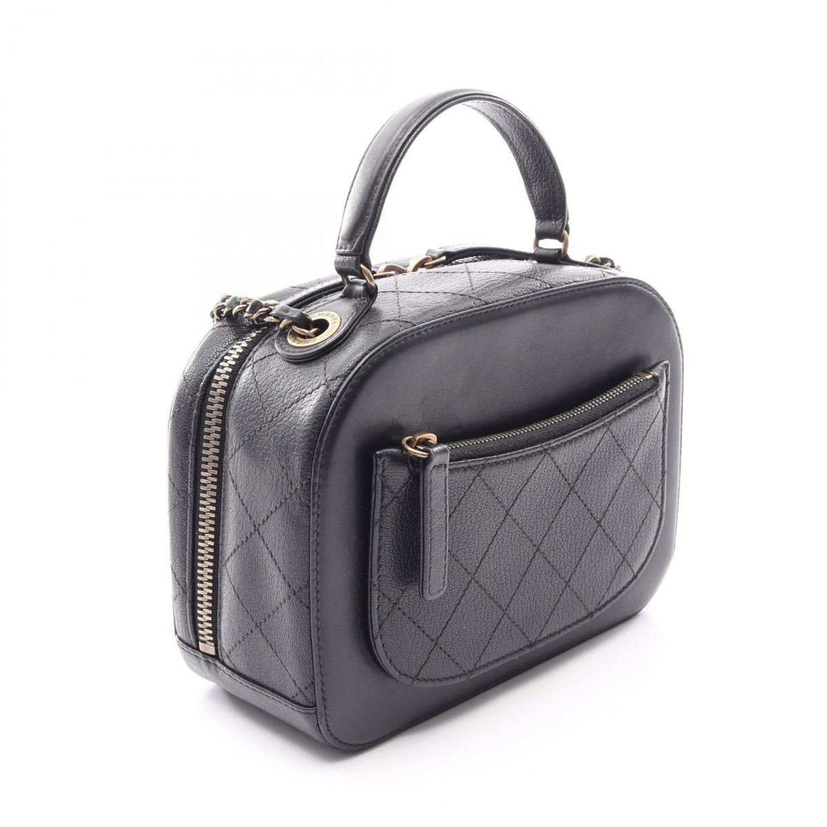Chanel Black Leather Handbag Shoulder Bag Vanity Bag (Pre-Owned)