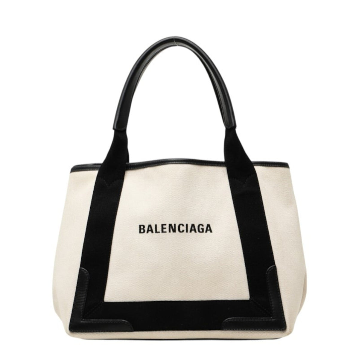 Balenciaga Black Ivory Canvas Leather Handbag Tote Bag (Pre-Owned)