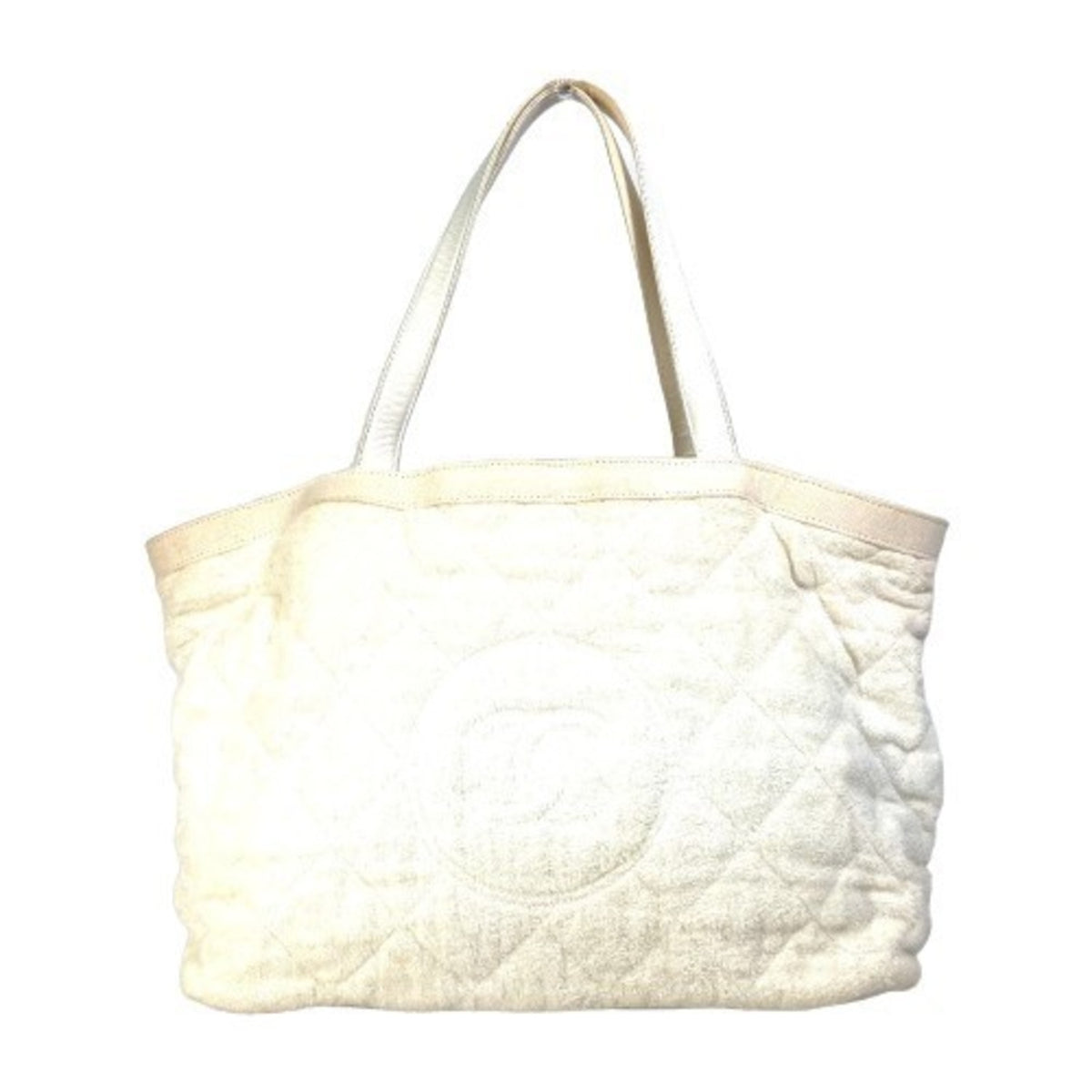 Chanel White Cotton Leather Beach Bag Shoulder Bag Tote Bag (Pre-Owned)