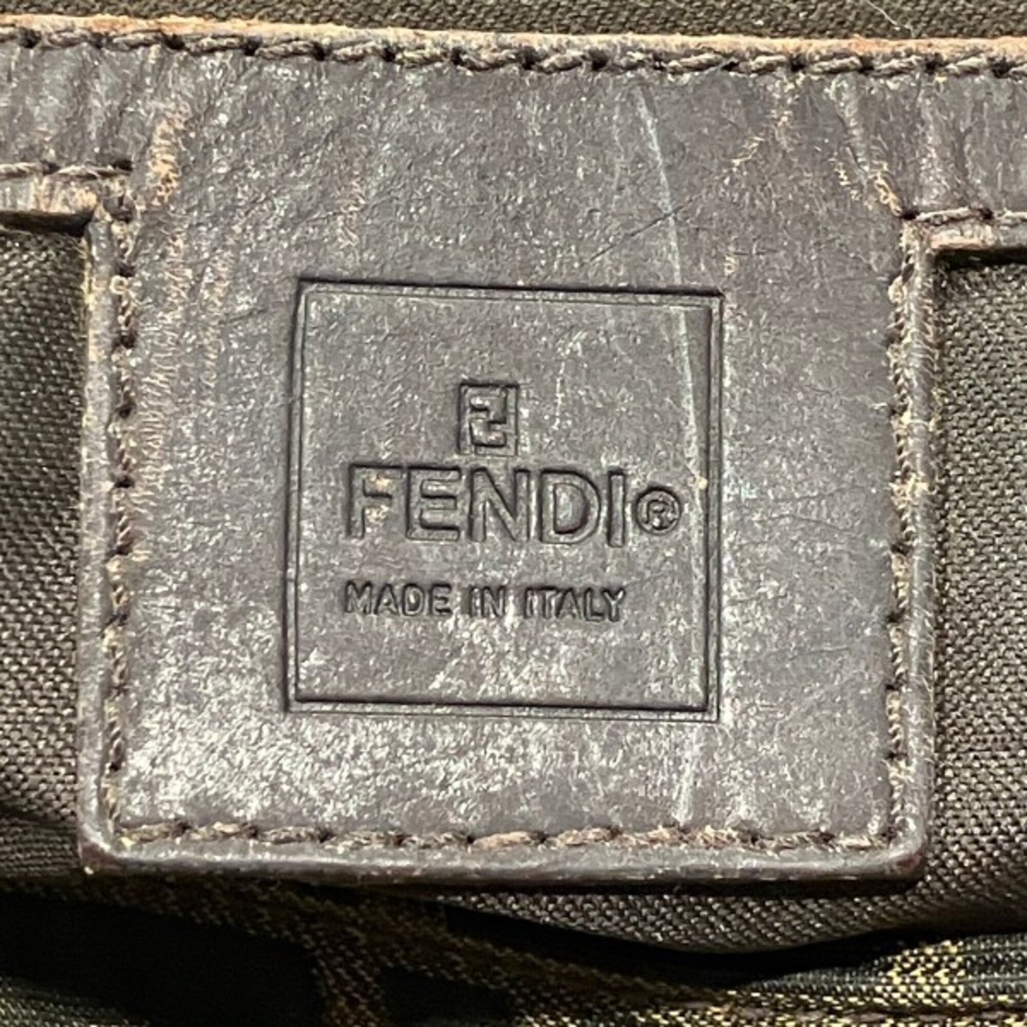 Fendi Zucca Khaki Canvas Leather Handbag Shoulder Bag Sling Bag (Pre-Owned)
