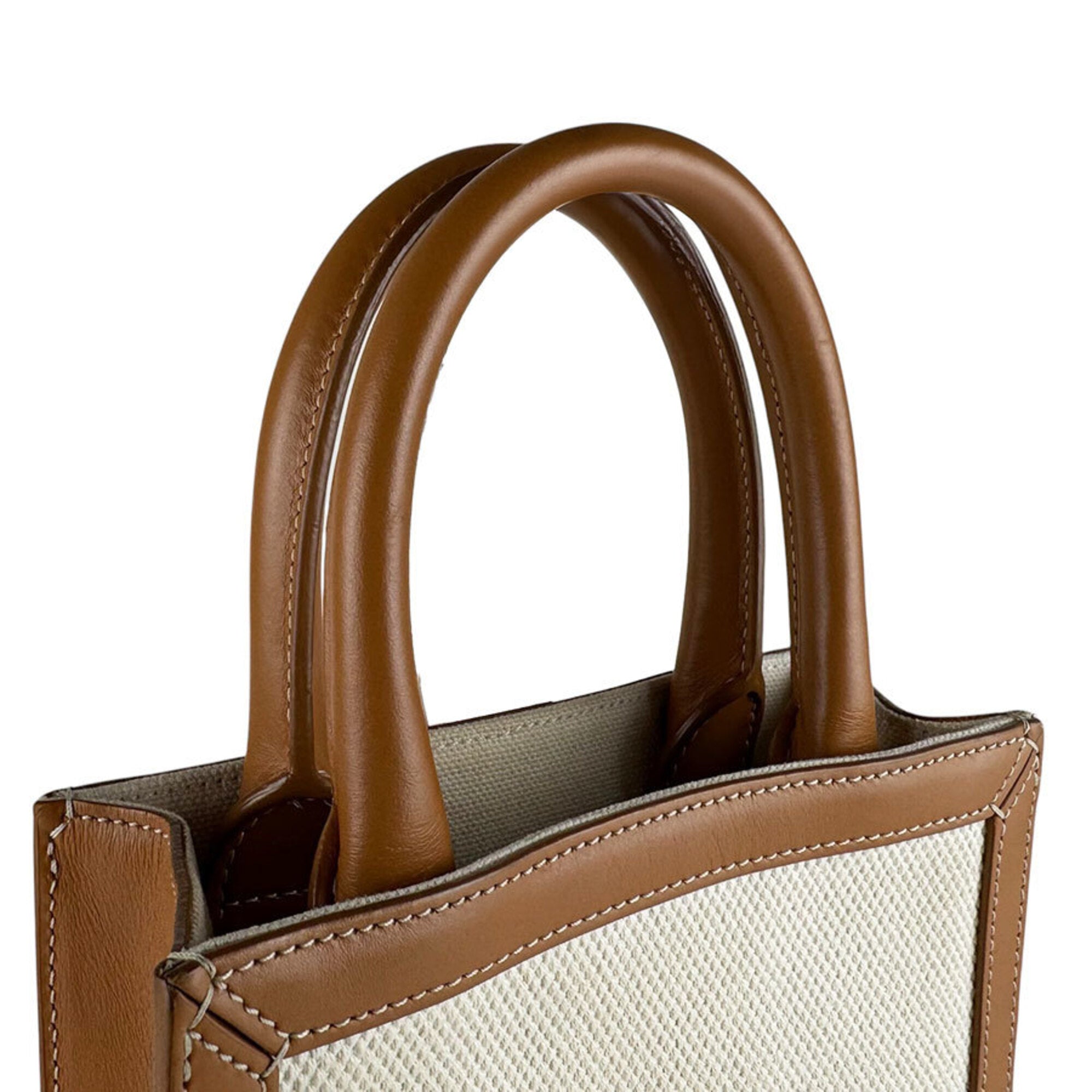 Celine Brown Ivory Canvas Leather Shoulder Bag (Pre-Owned)