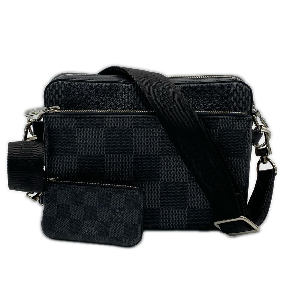Louis Vuitton Black Gray Coated Canvas Leather Shoulder Bag (Pre-Owned)
