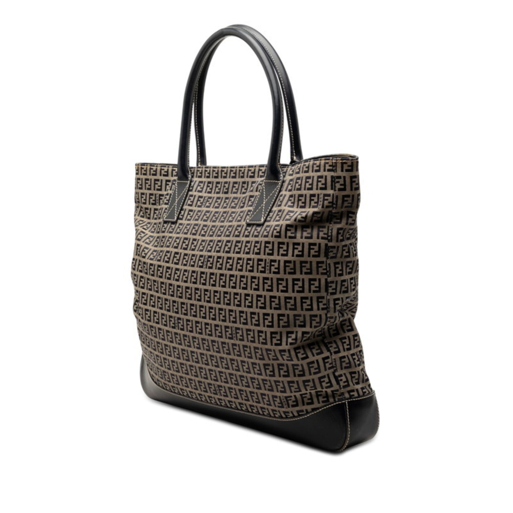 Fendi Gray Navy Canvas Leather Handbag Tote Bag (Pre-Owned)