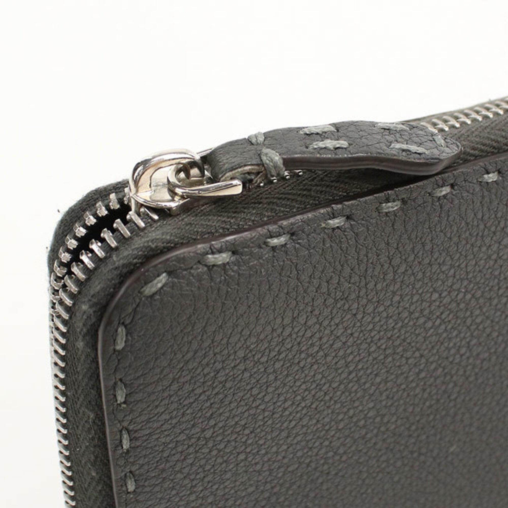 Fendi Gray Leather Long Wallet (Bi-Fold) (Pre-Owned)