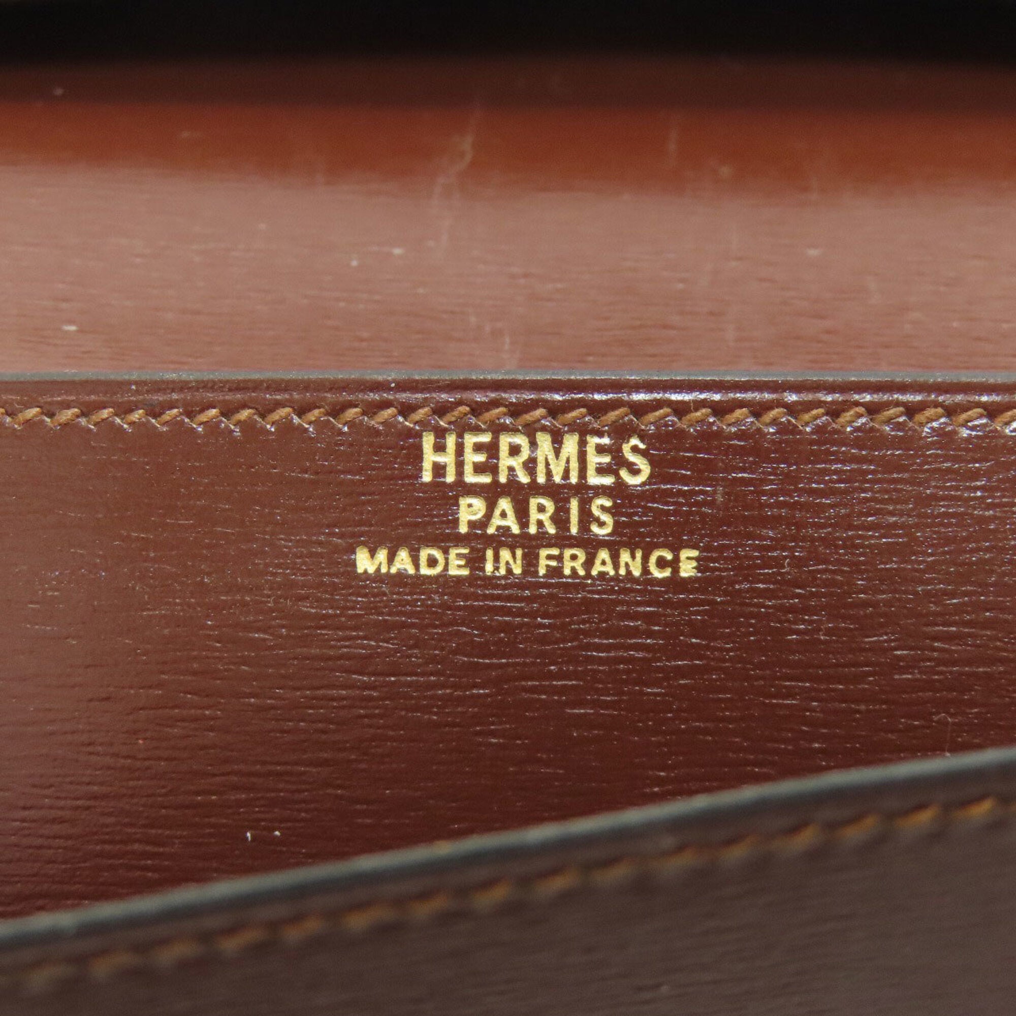 Hermes Brown Red Color Box Calf Leather Long Bill Wallet (Bi-Fold) (Pre-Owned)