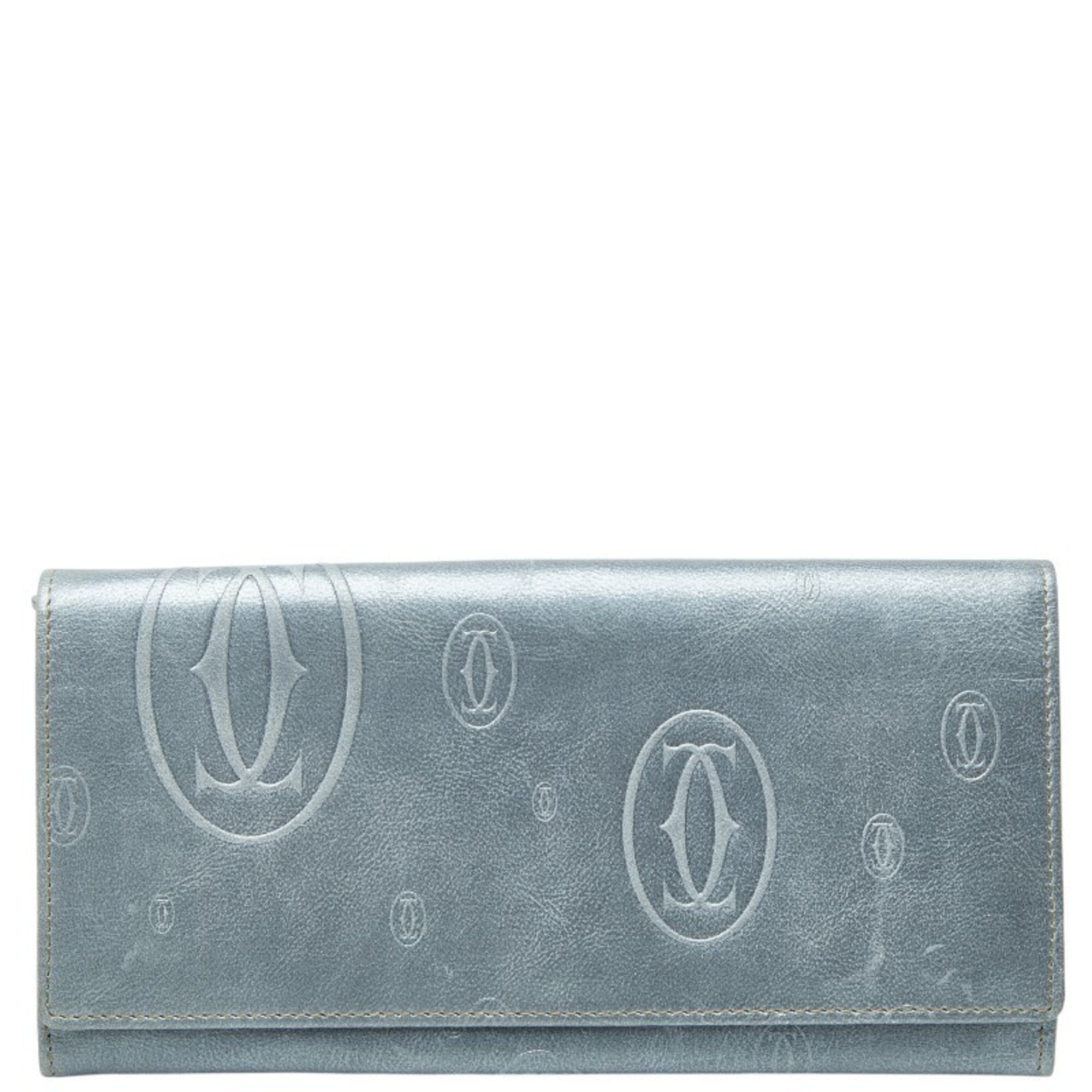Cartier Happy Birthday Metallic Blue Leather Long Wallet (Bi-Fold) (Pre-Owned)